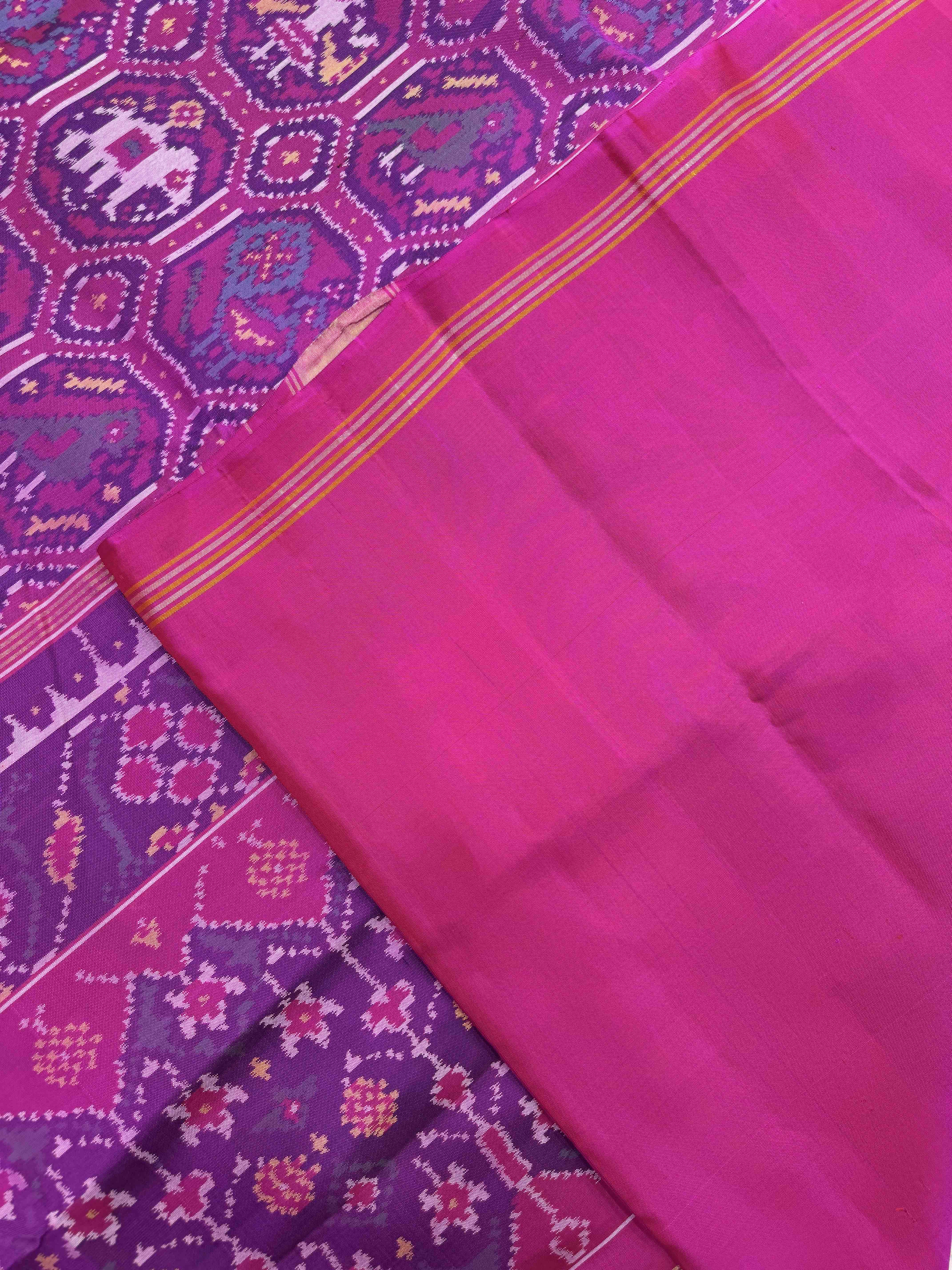 Pink Small Narikunj Chex Single Ikat Patan Patola Saree