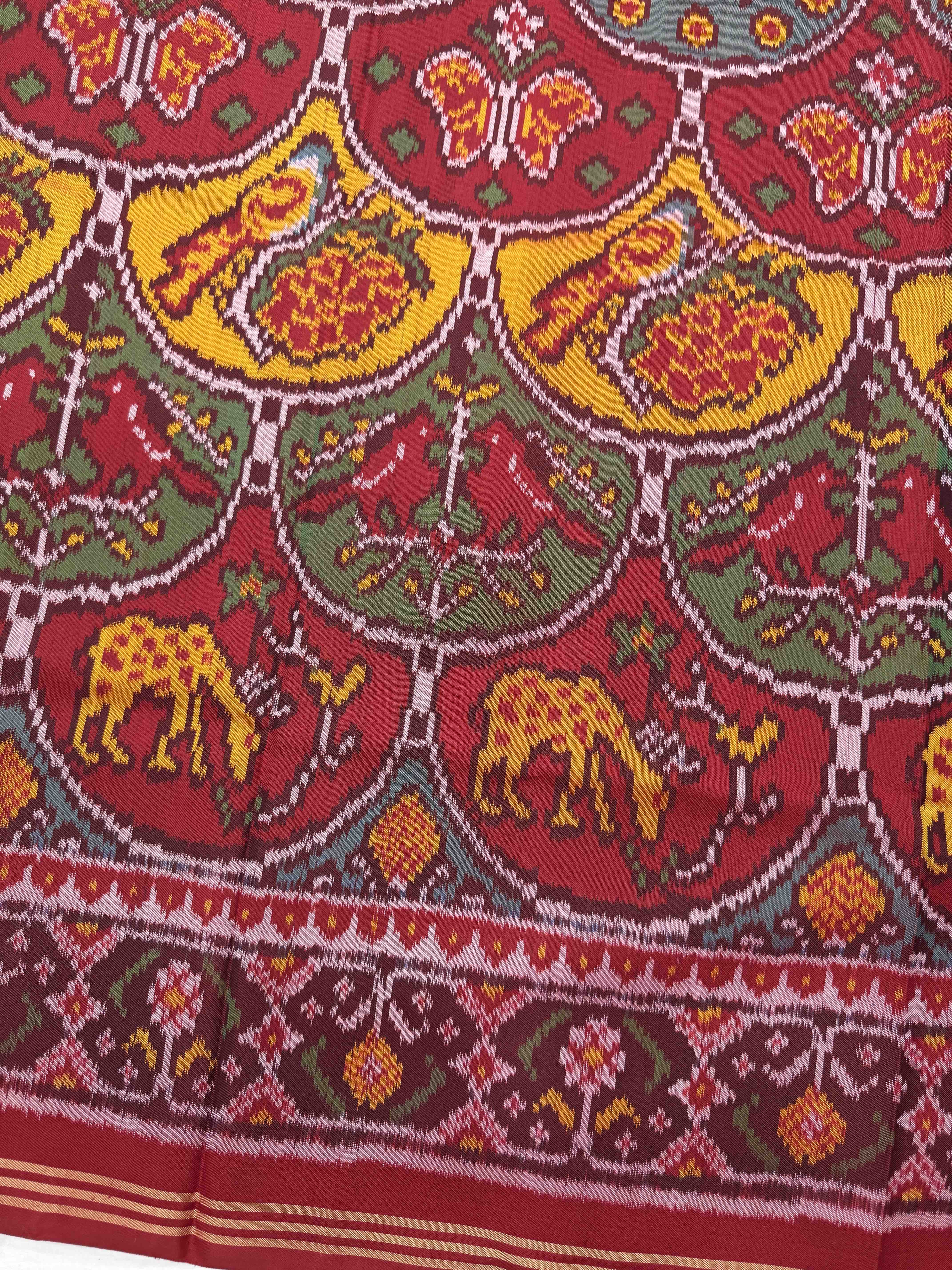 Red & Multicolour Narikunj Single Ikat Patan Patola Saree