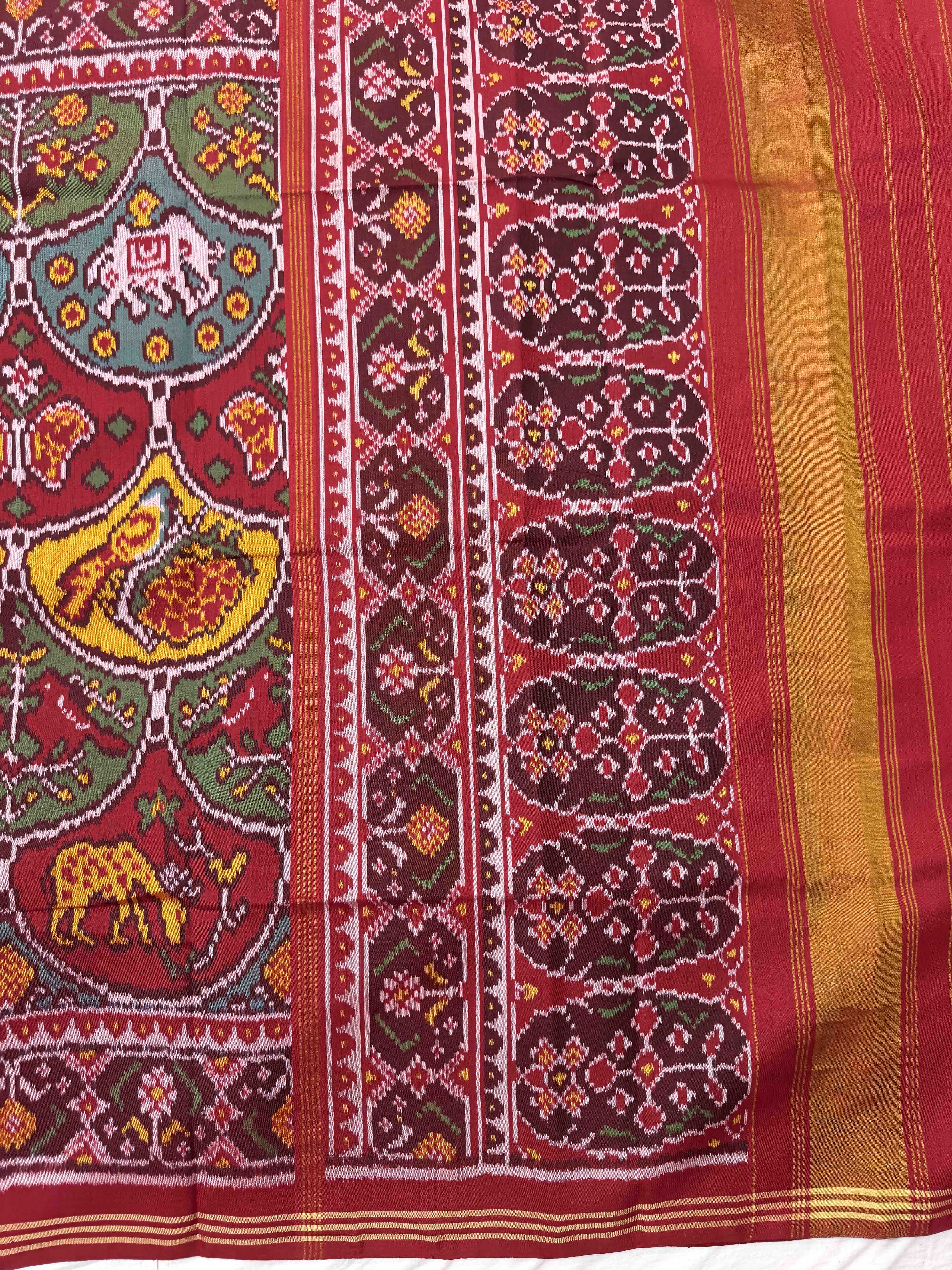 Red & Multicolour Narikunj Single Ikat Patan Patola Saree