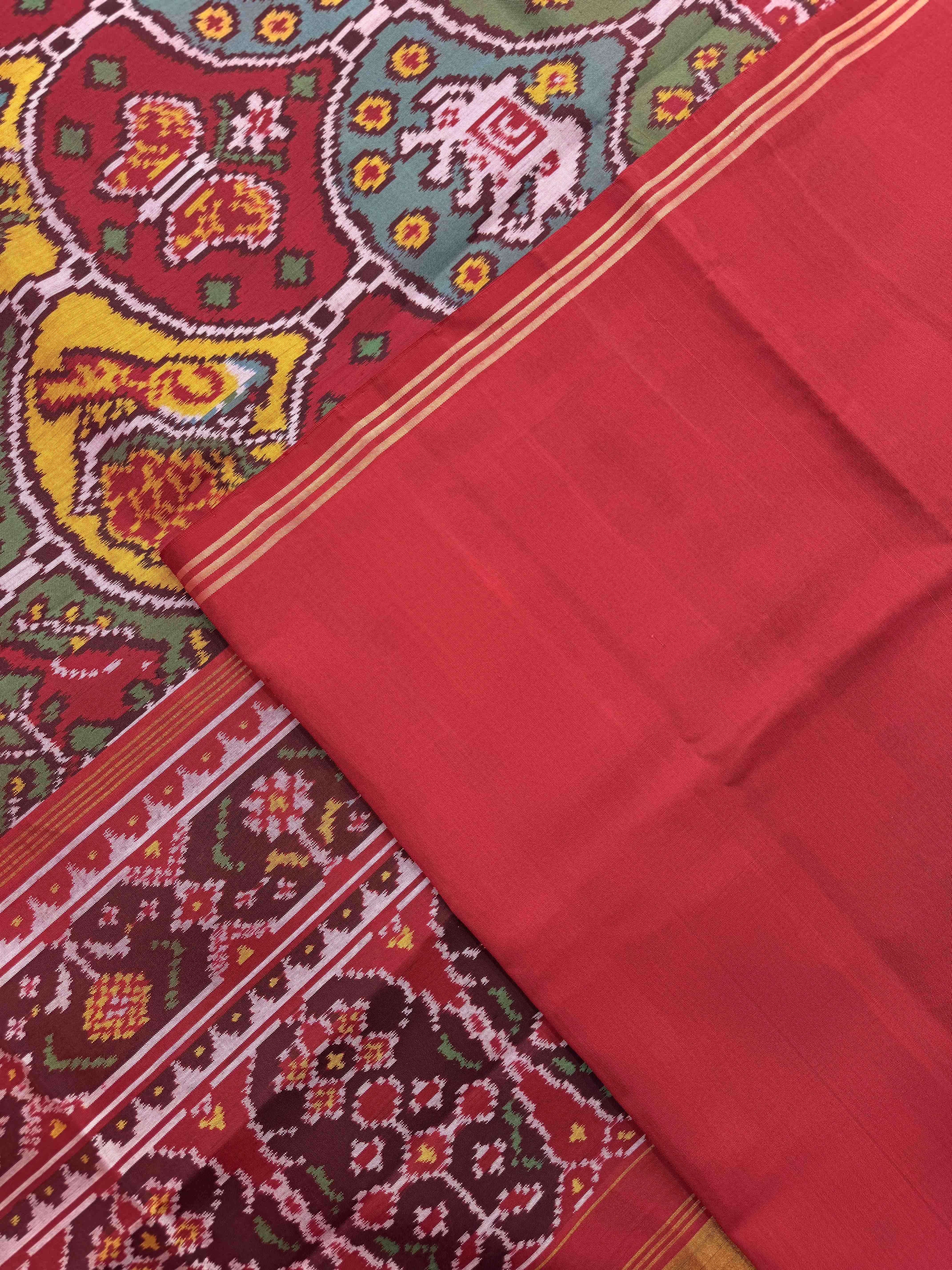 Red & Multicolour Narikunj Single Ikat Patan Patola Saree