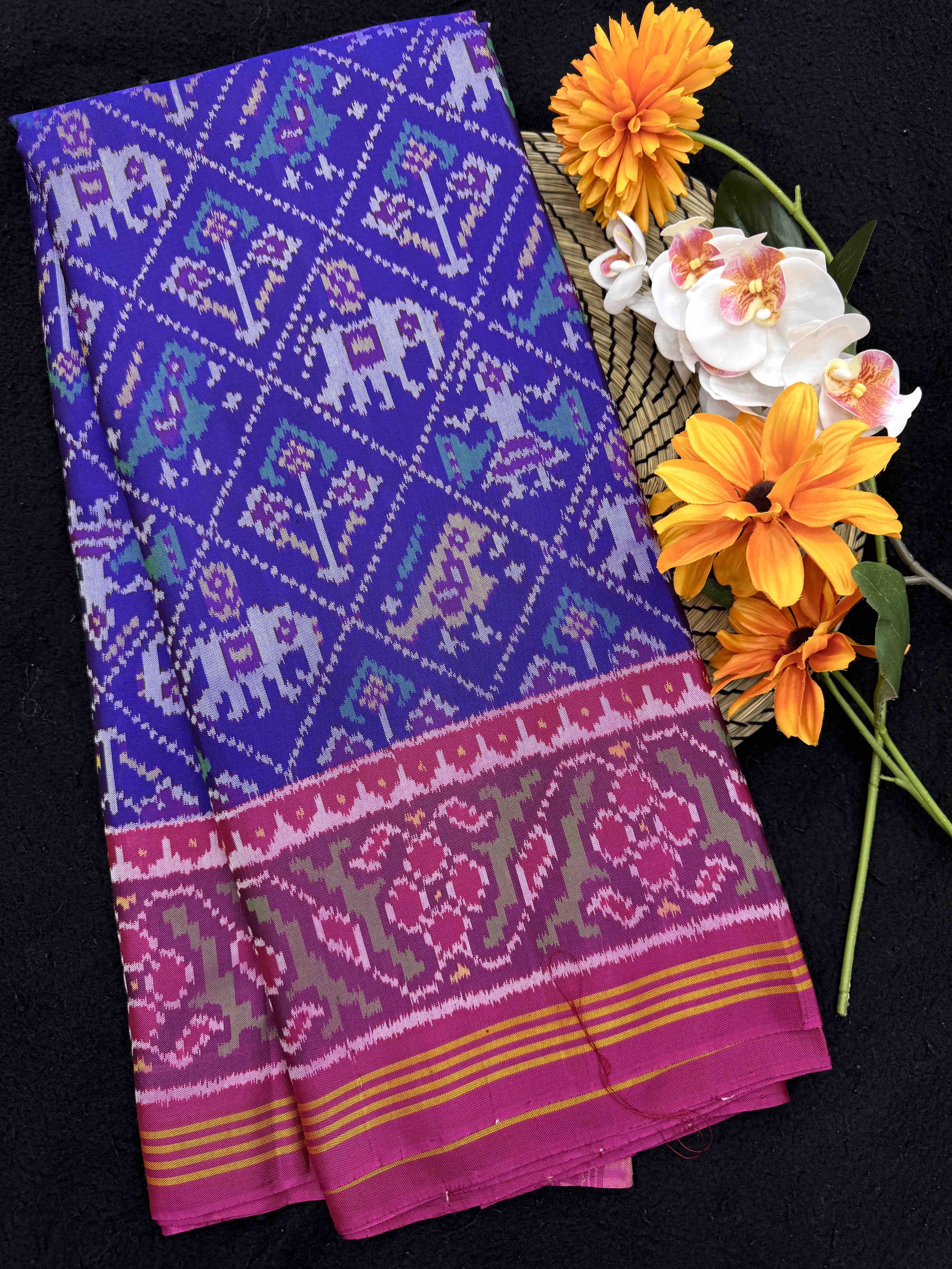 Pink & blue Small Narikunj Single Ikat Patan Patola Saree