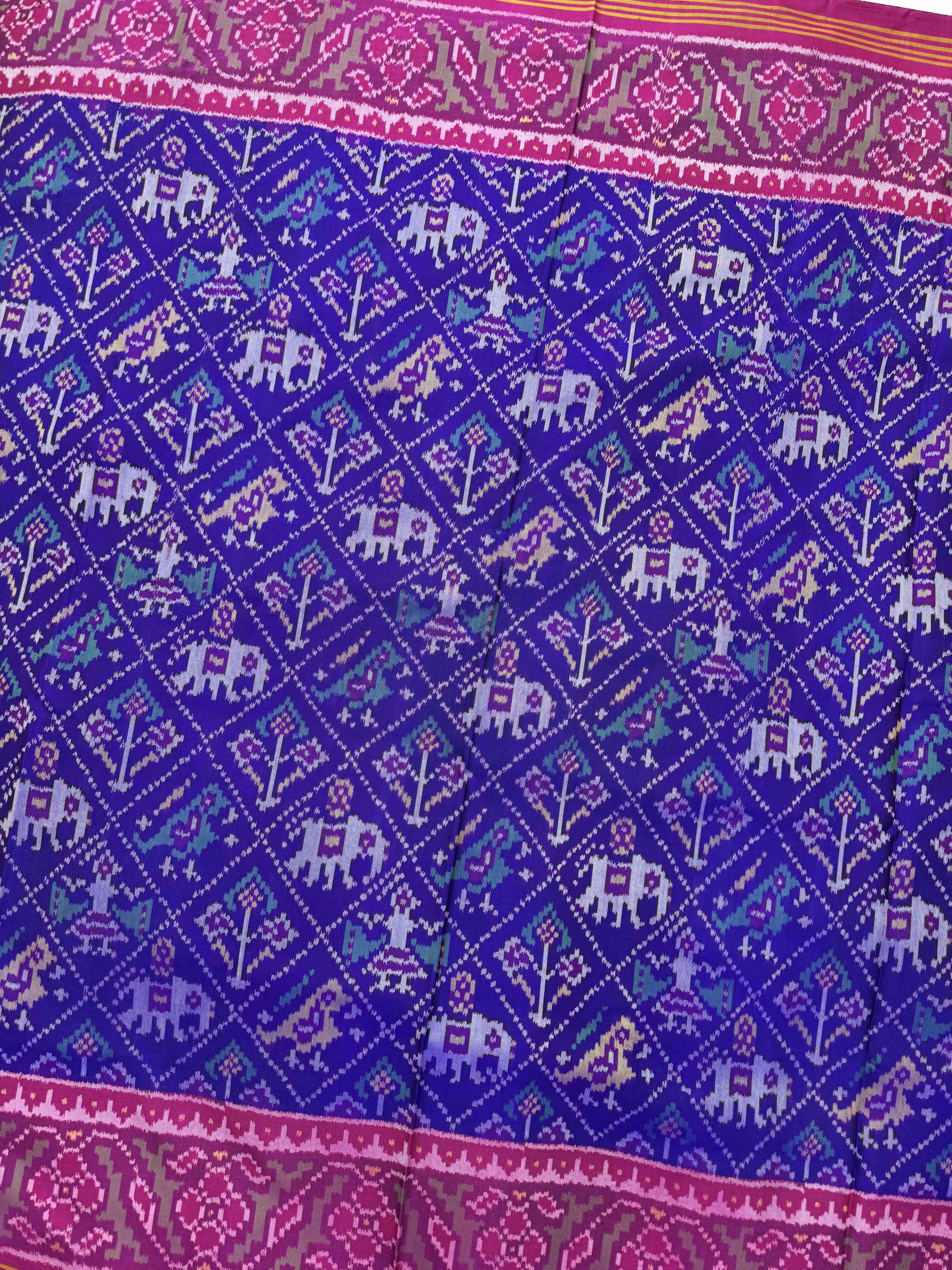 Pink & blue Small Narikunj Single Ikat Patan Patola Saree