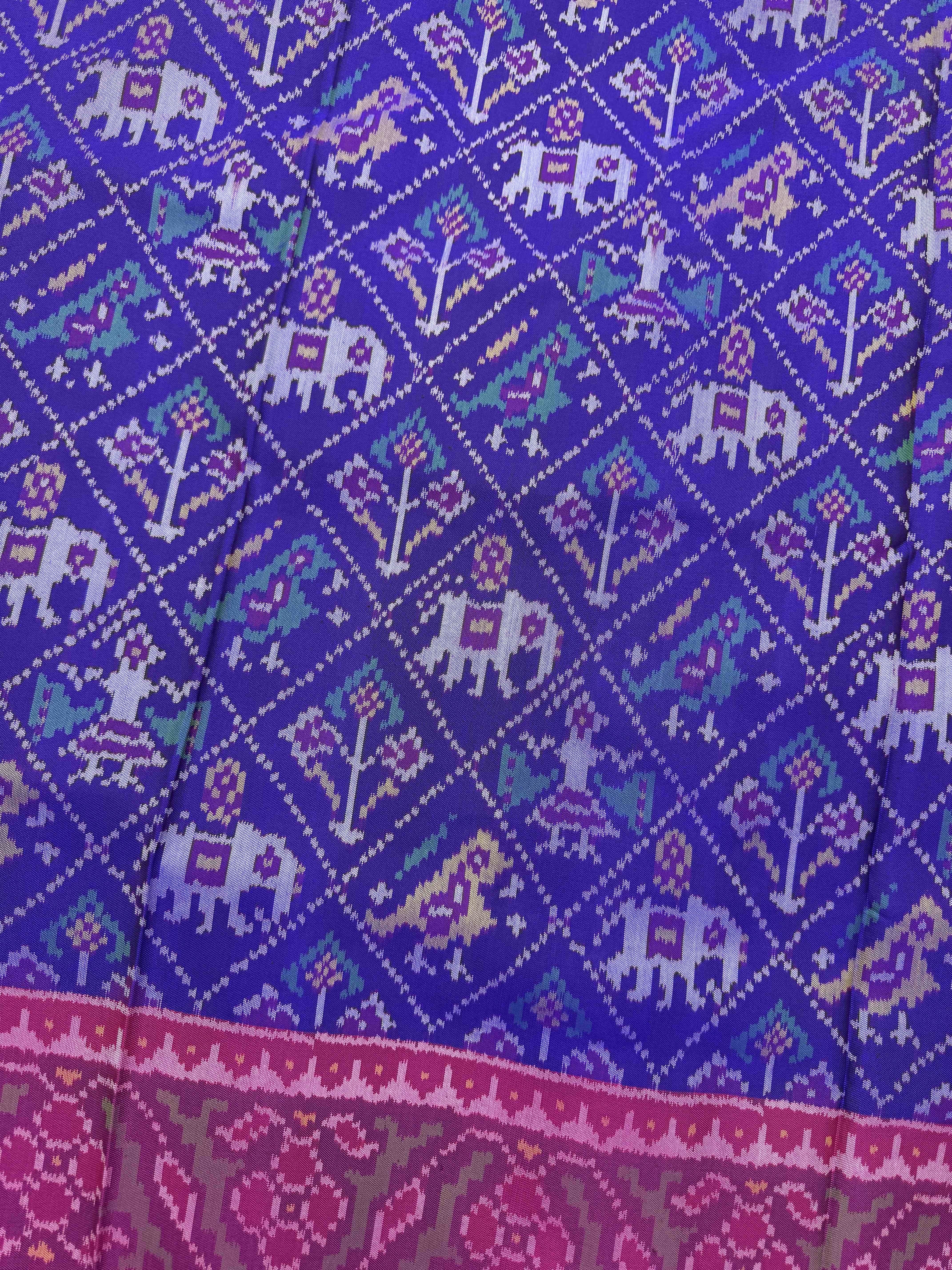 Pink & blue Small Narikunj Single Ikat Patan Patola Saree