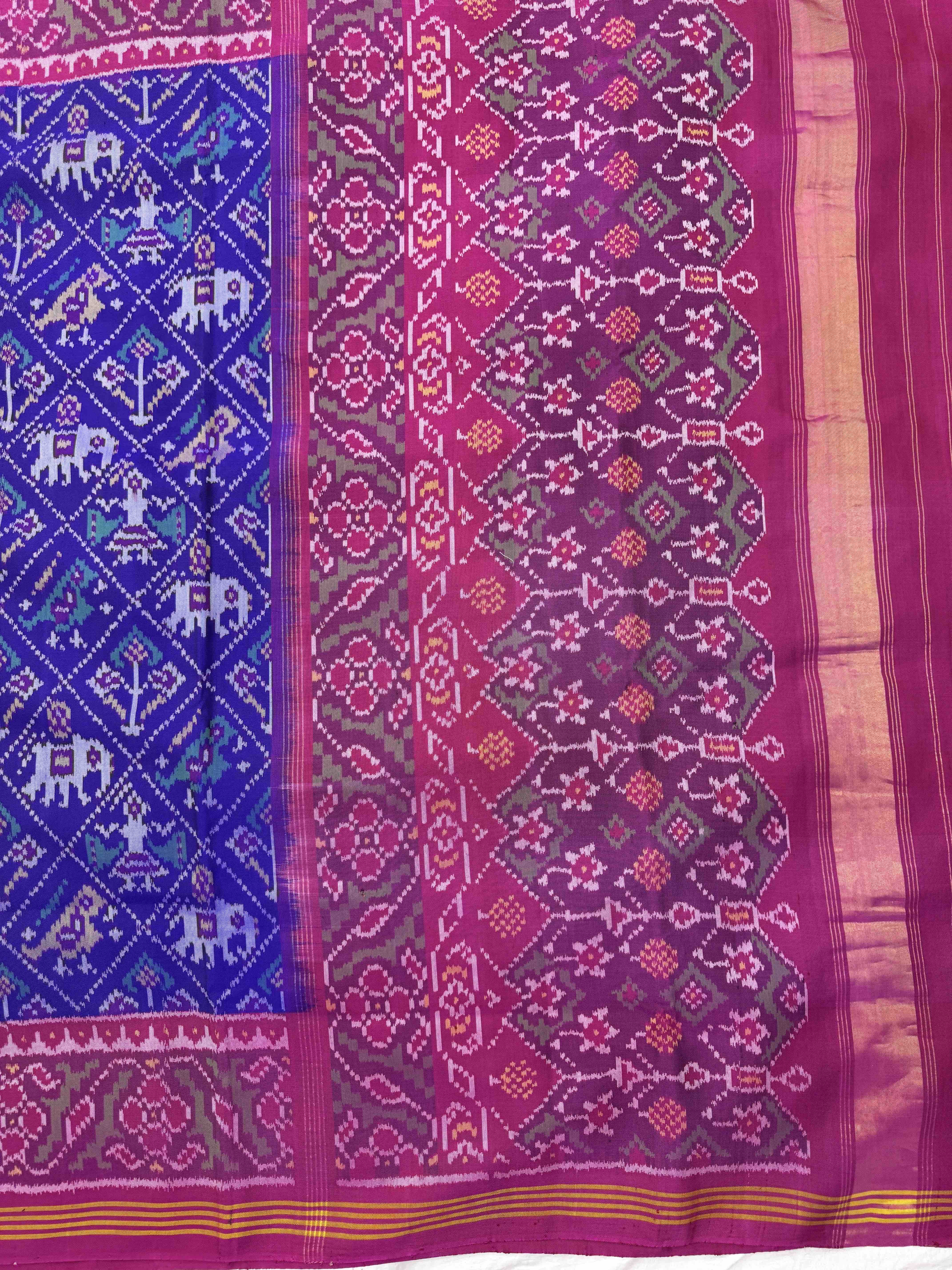 Pink & blue Small Narikunj Single Ikat Patan Patola Saree