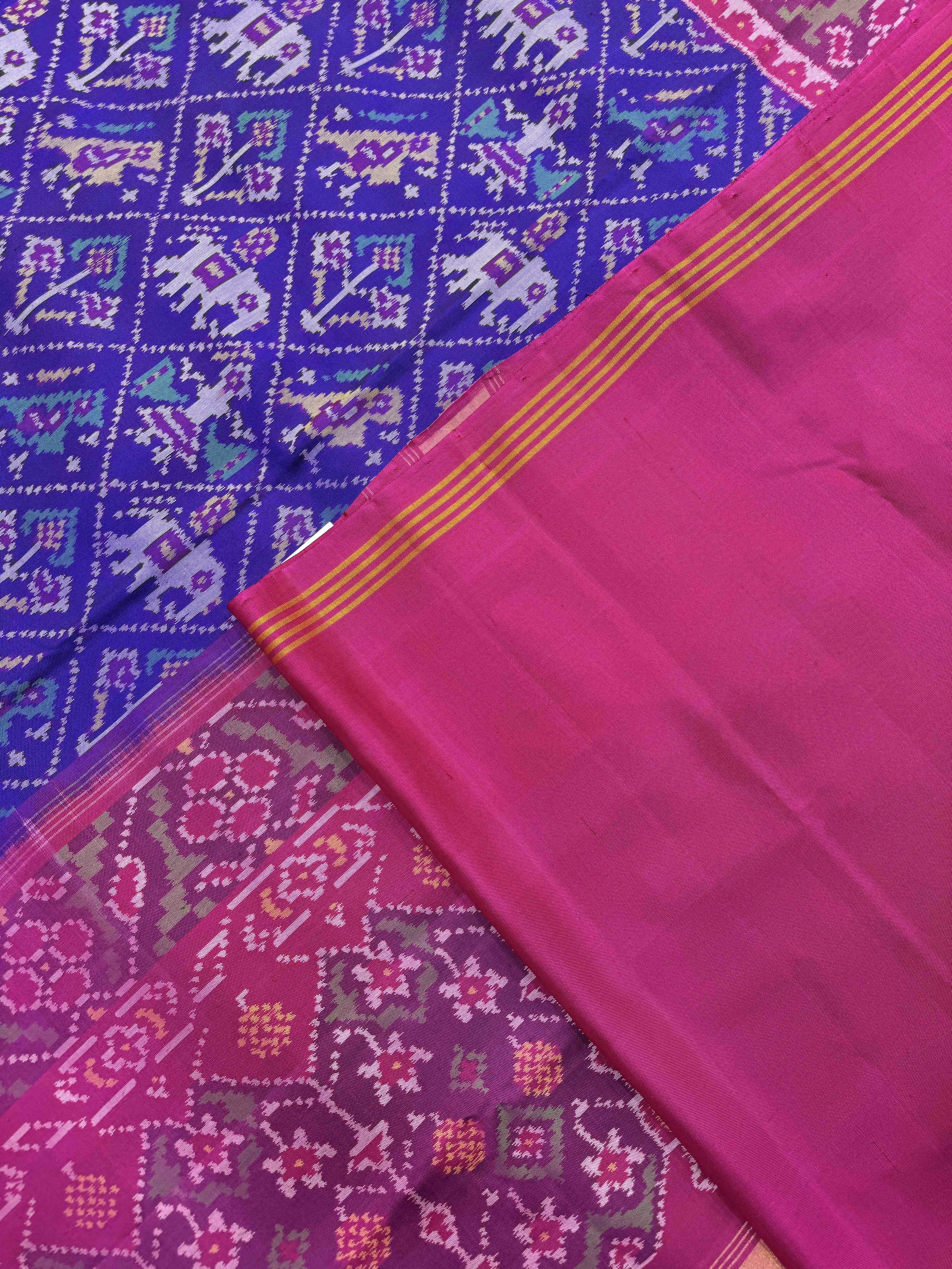 Pink & blue Small Narikunj Single Ikat Patan Patola Saree