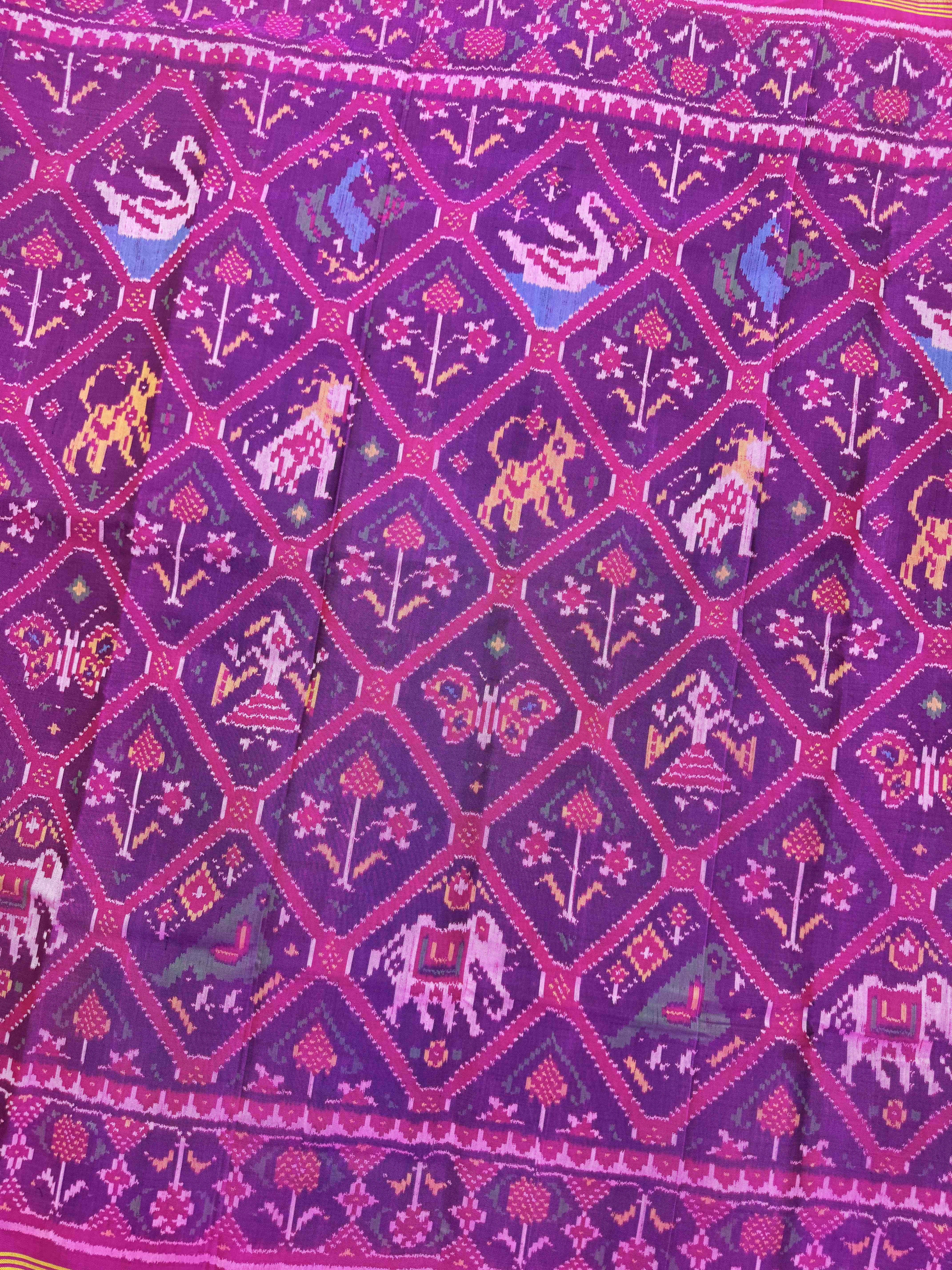 Pink & Purple Narikunj Single Ikat Patan Patola Saree