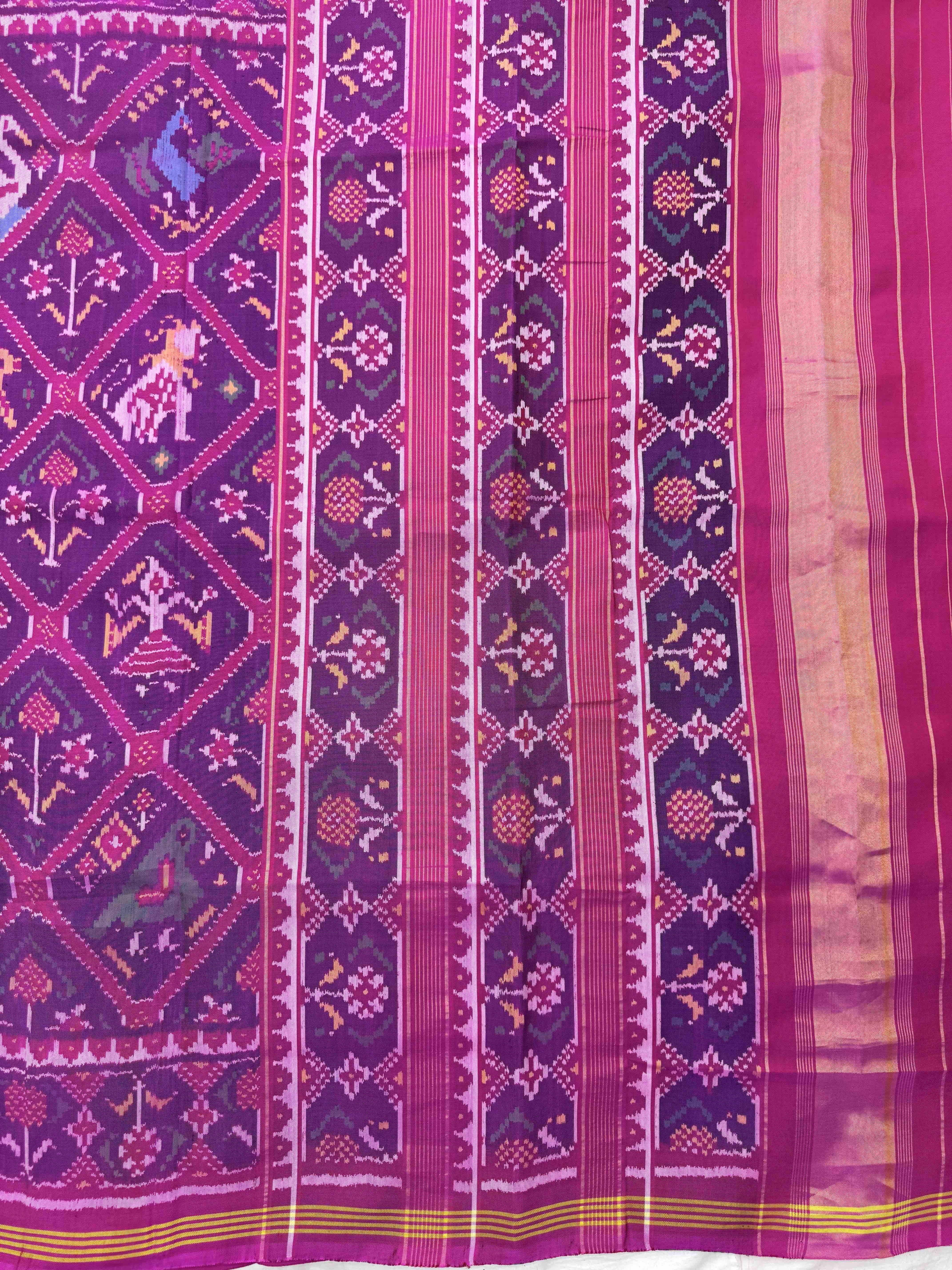 Pink & Purple Narikunj Single Ikat Patan Patola Saree