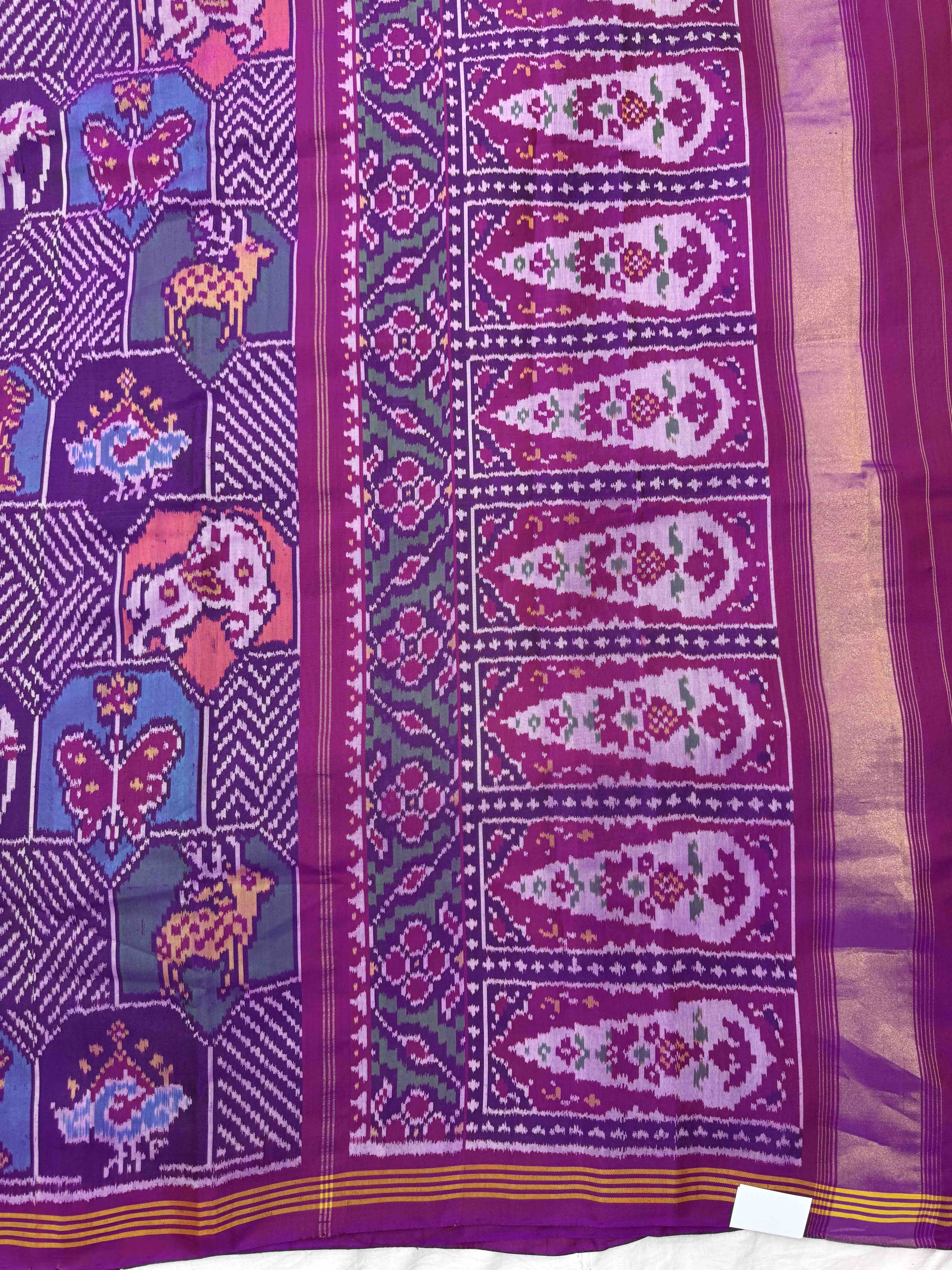 Pink Purple with Multicolour Narikunj Fancy Single Ikat Patan Patola Saree