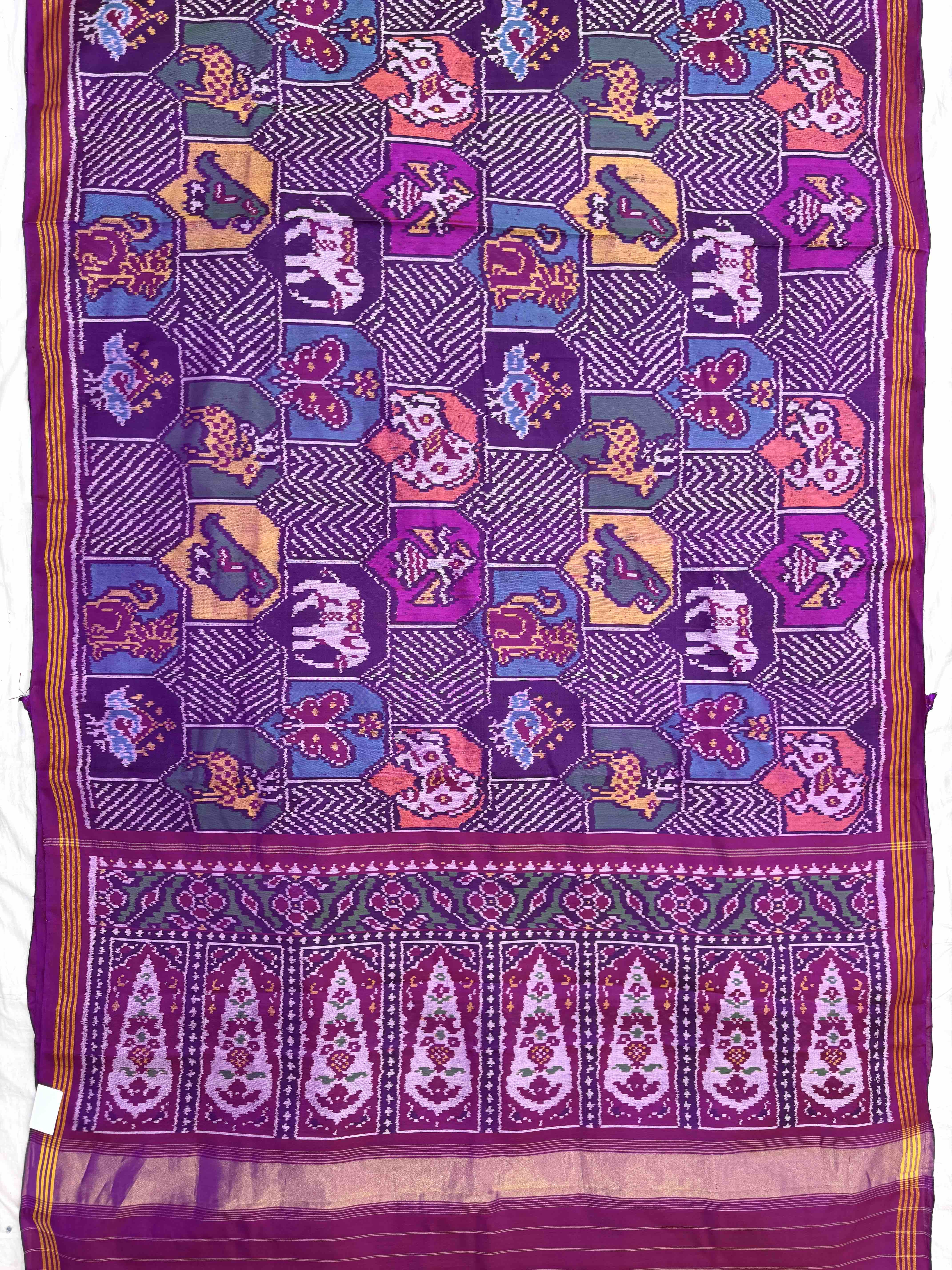 Pink Purple with Multicolour Narikunj Fancy Single Ikat Patan Patola Saree