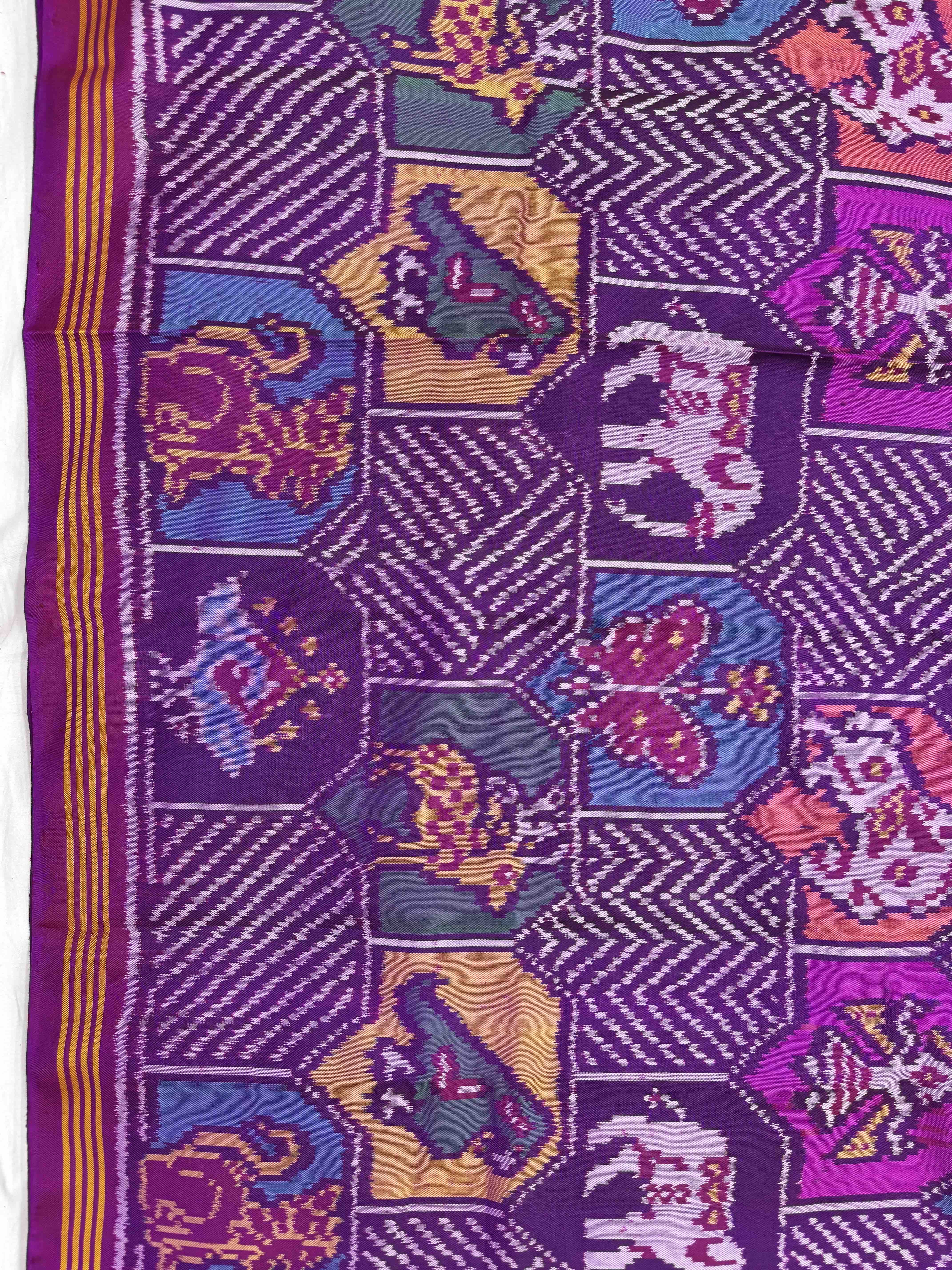 Pink Purple with Multicolour Narikunj Fancy Single Ikat Patan Patola Saree
