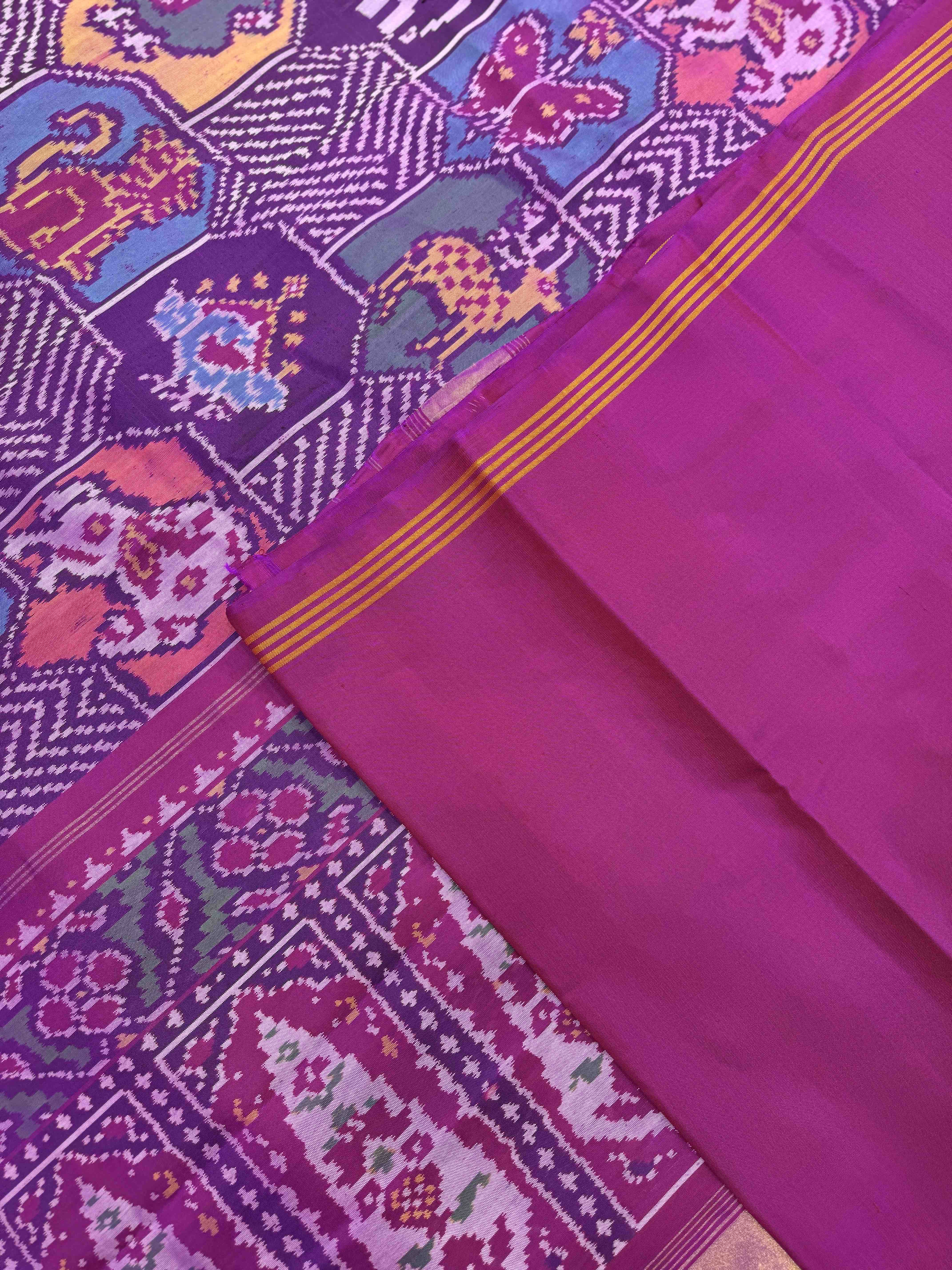 Pink Purple with Multicolour Narikunj Fancy Single Ikat Patan Patola Saree