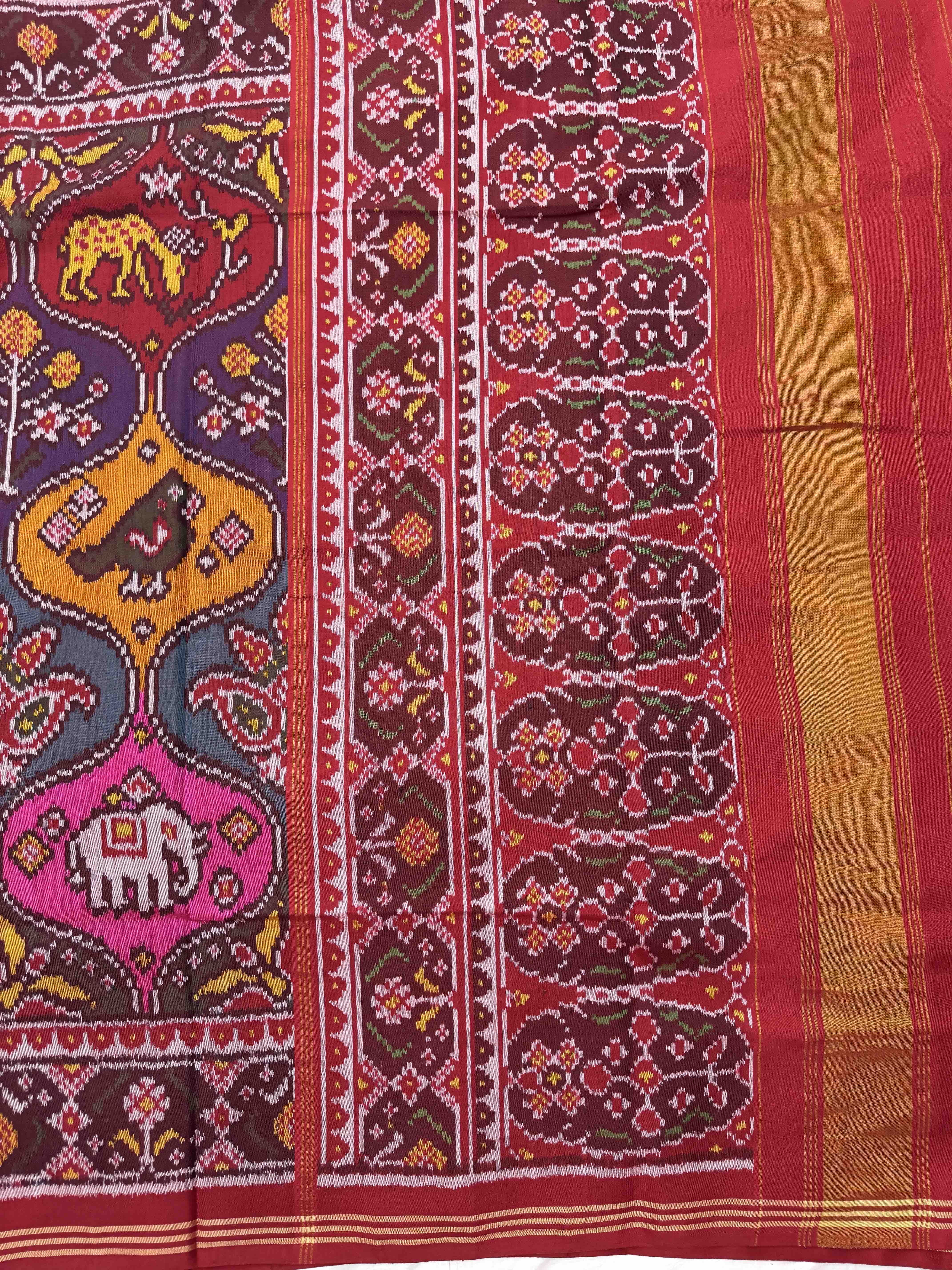 Red & Multicolour Narikunj Matka Single Ikat Patan Patola Saree