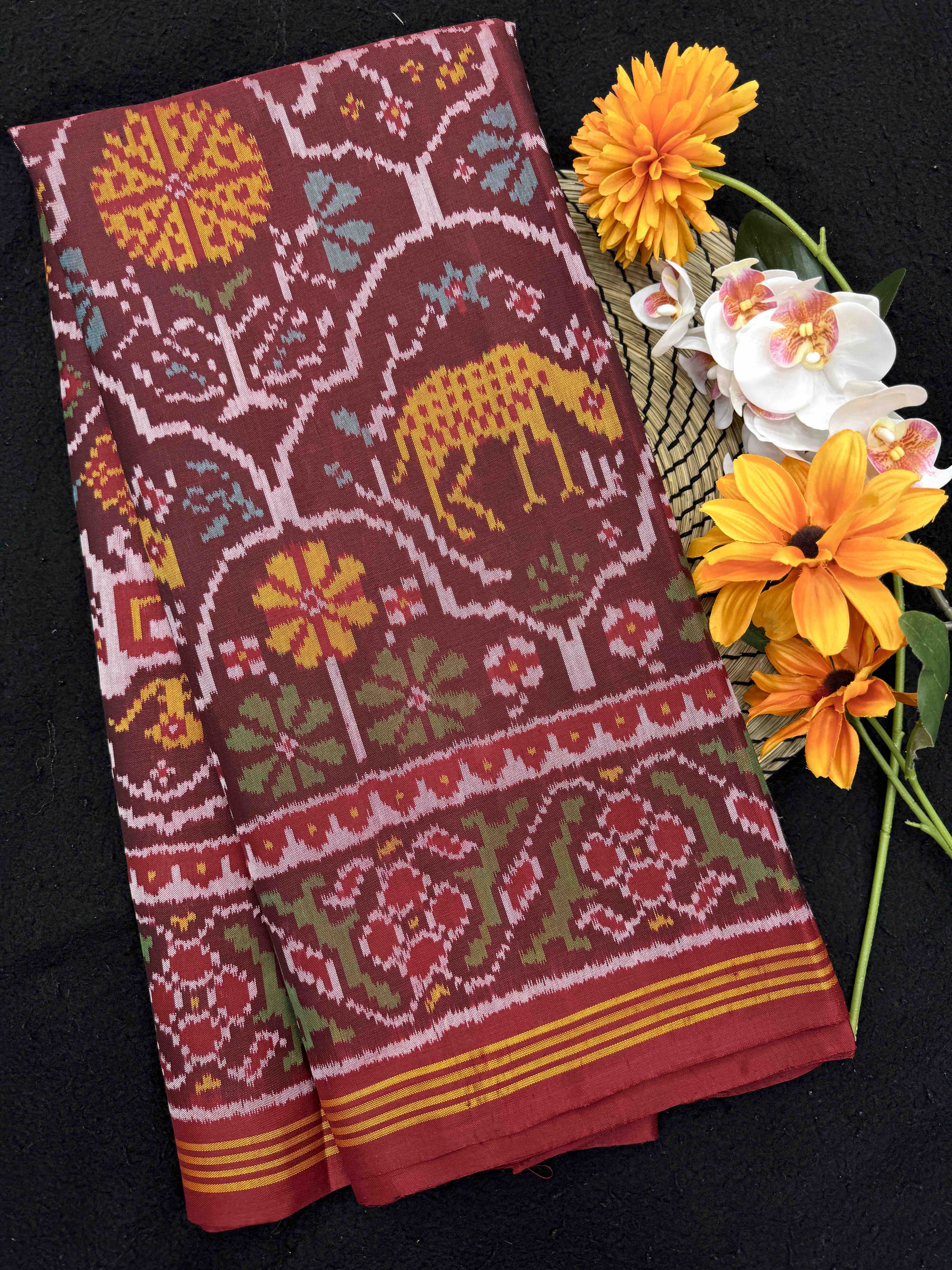 Red & Maroon Narikunj Single Ikat Patan Patola Saree
