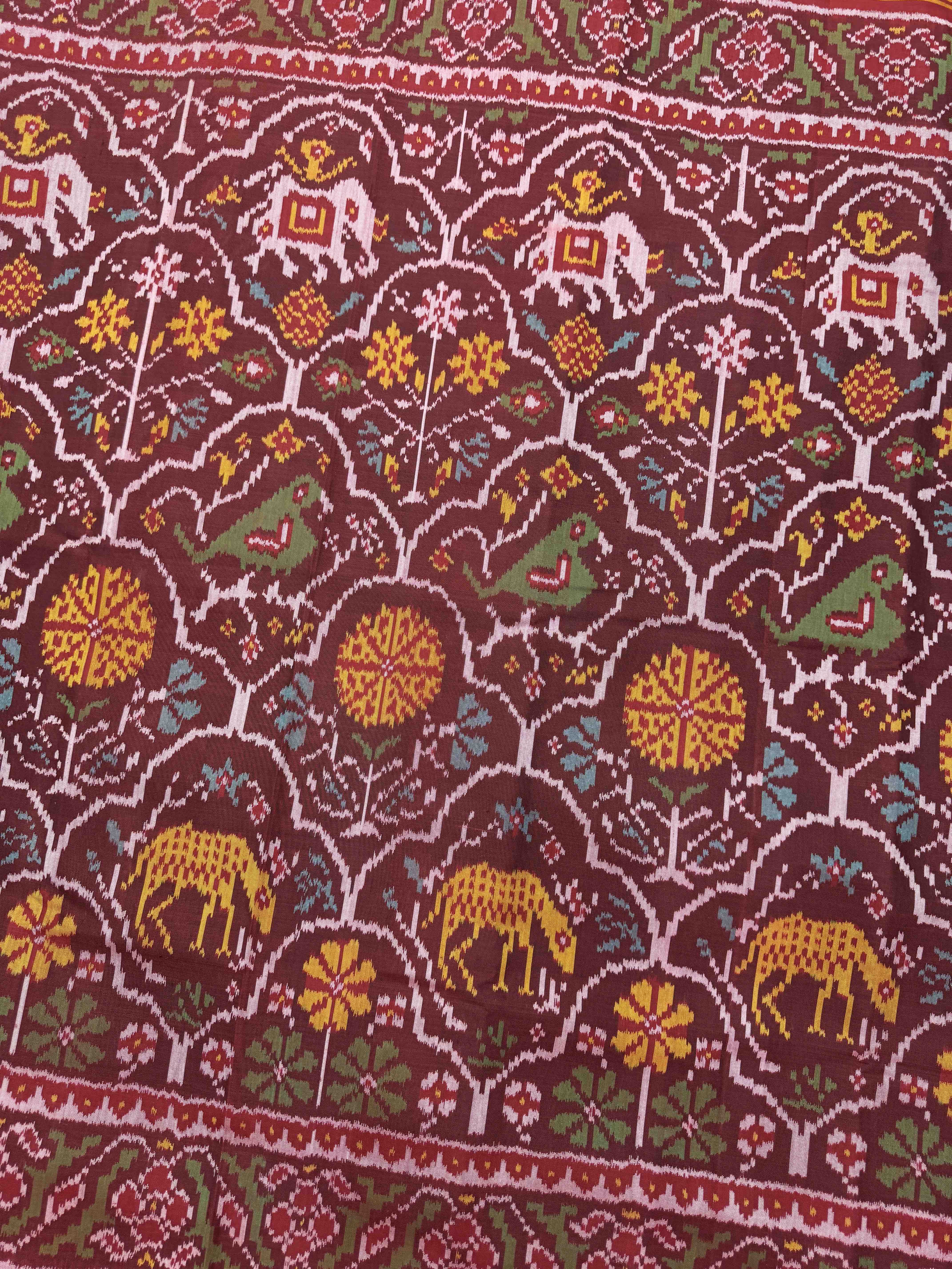 Red & Maroon Narikunj Single Ikat Patan Patola Saree