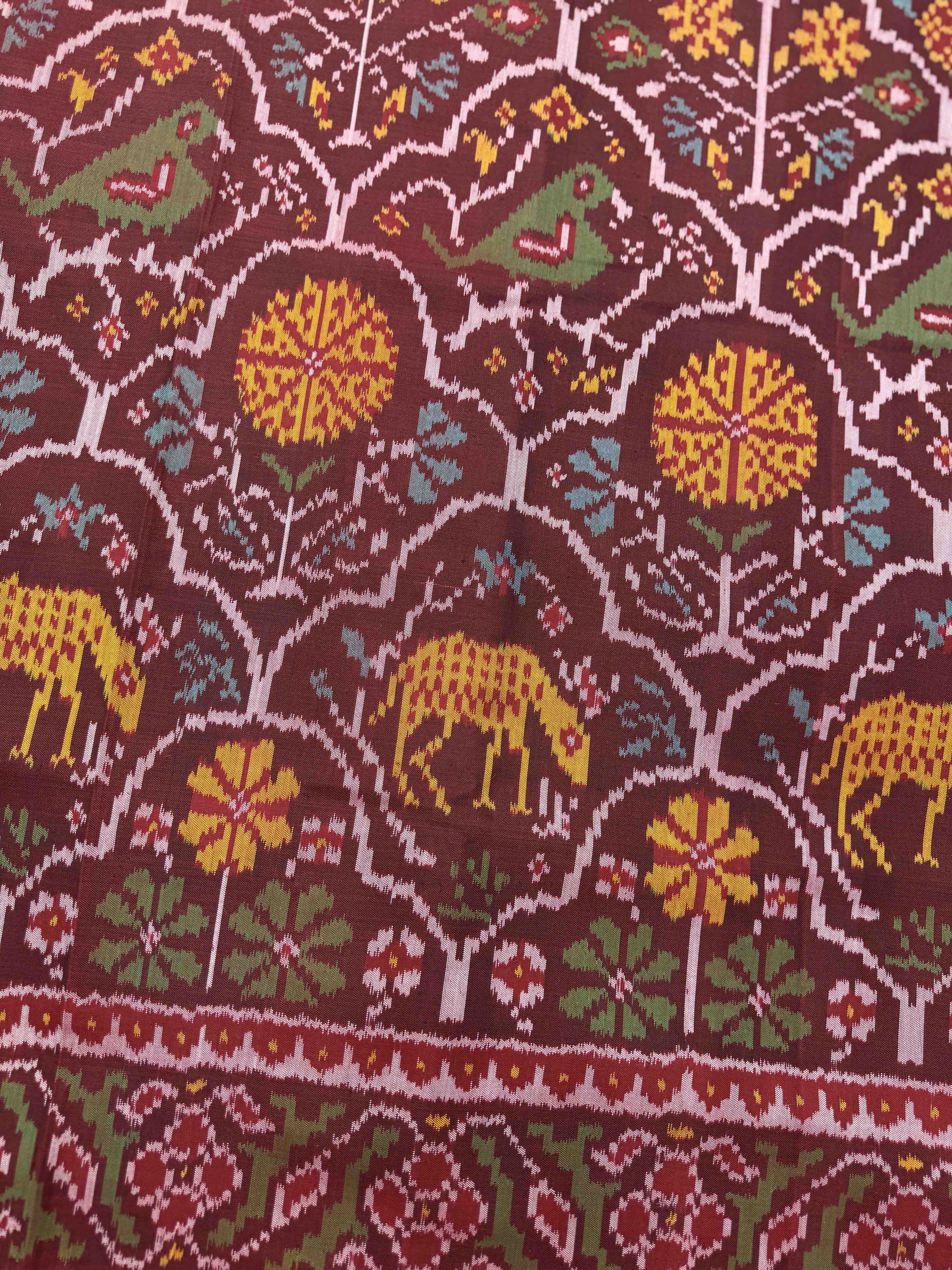 Red & Maroon Narikunj Single Ikat Patan Patola Saree