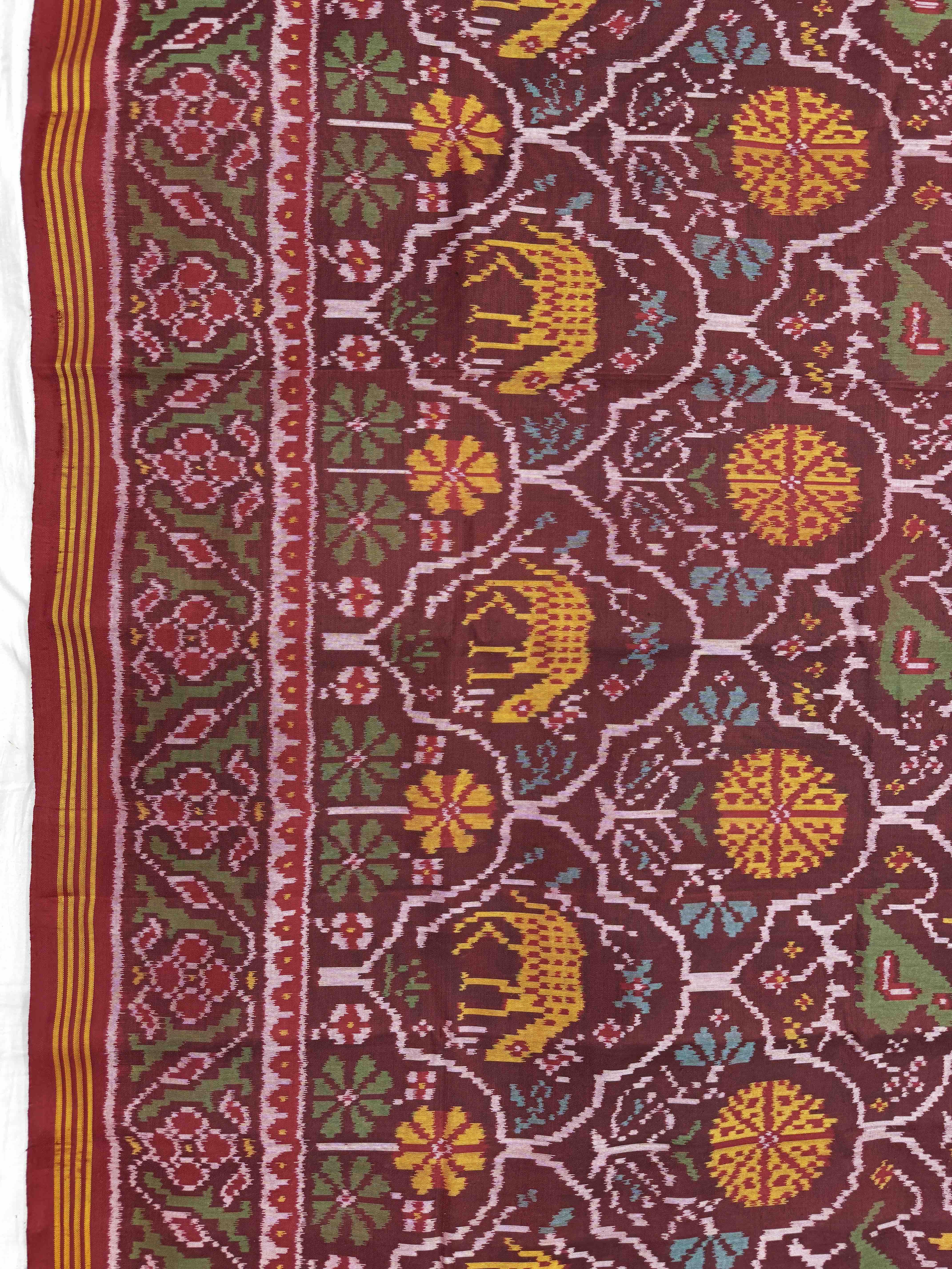 Red & Maroon Narikunj Single Ikat Patan Patola Saree