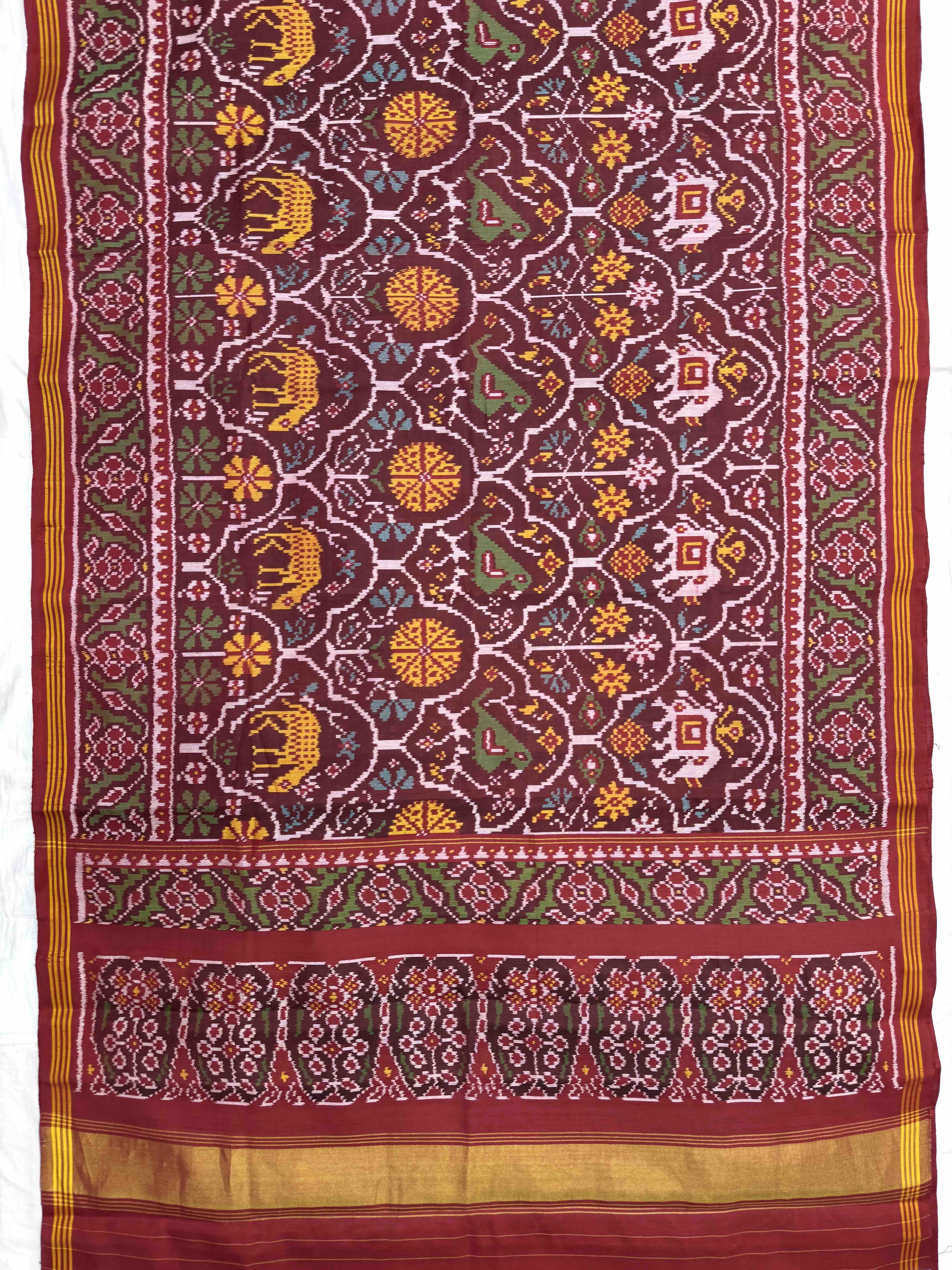Red & Maroon Narikunj Single Ikat Patan Patola Saree
