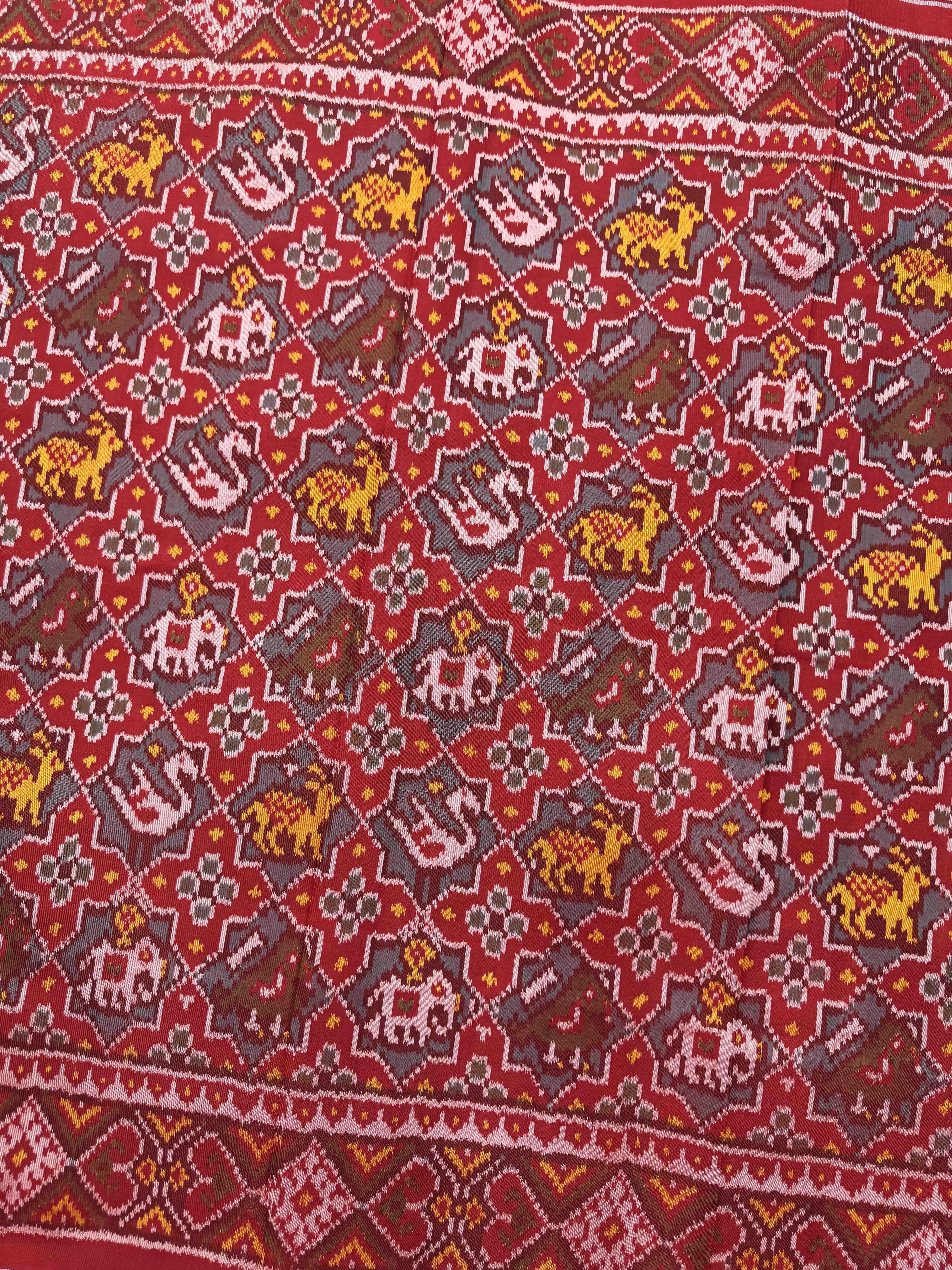 Red & Turquoise Small Star Narikunj Single Ikat Patan Patola Saree