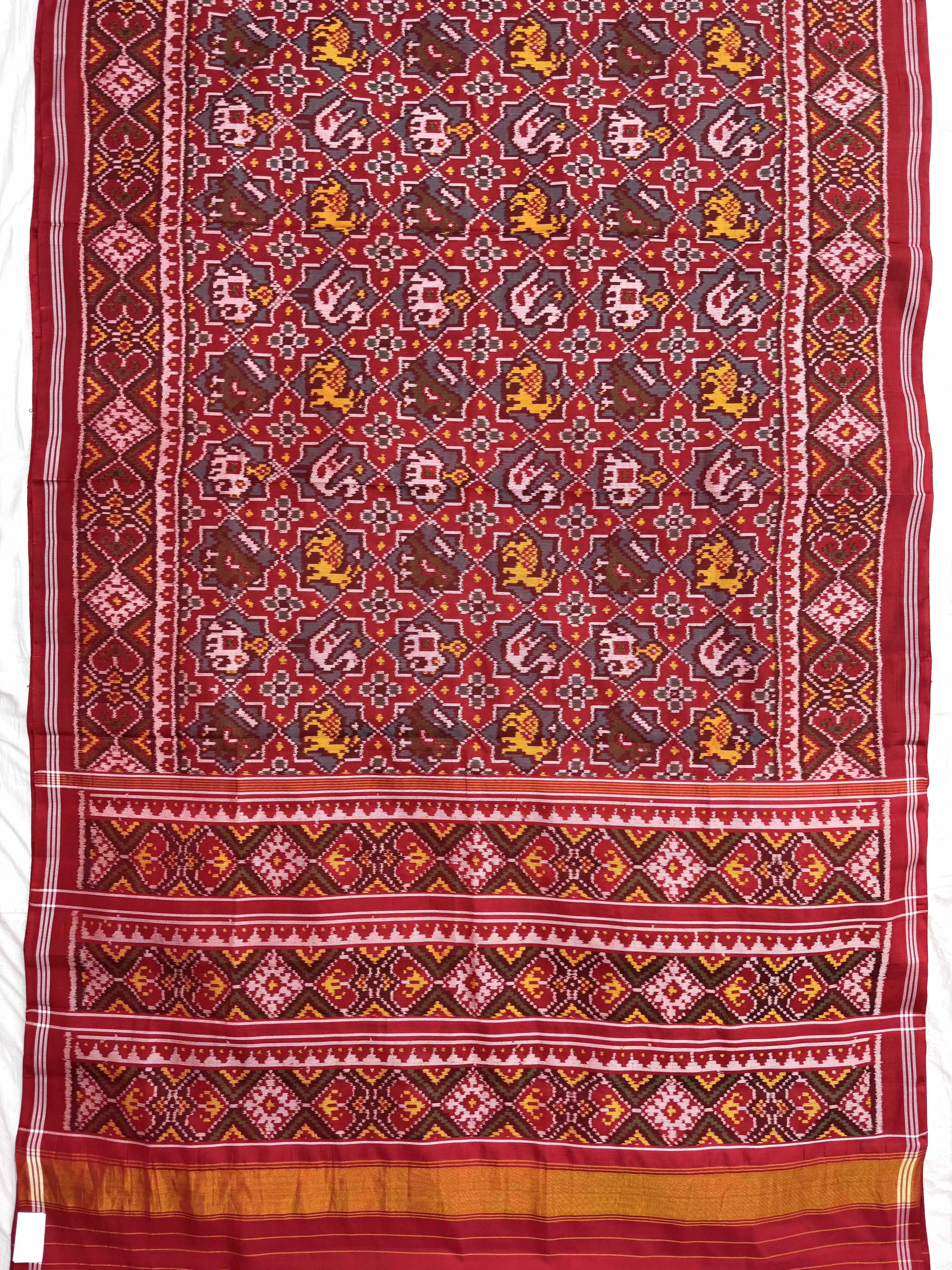 Red & Turquoise Small Star Narikunj Single Ikat Patan Patola Saree