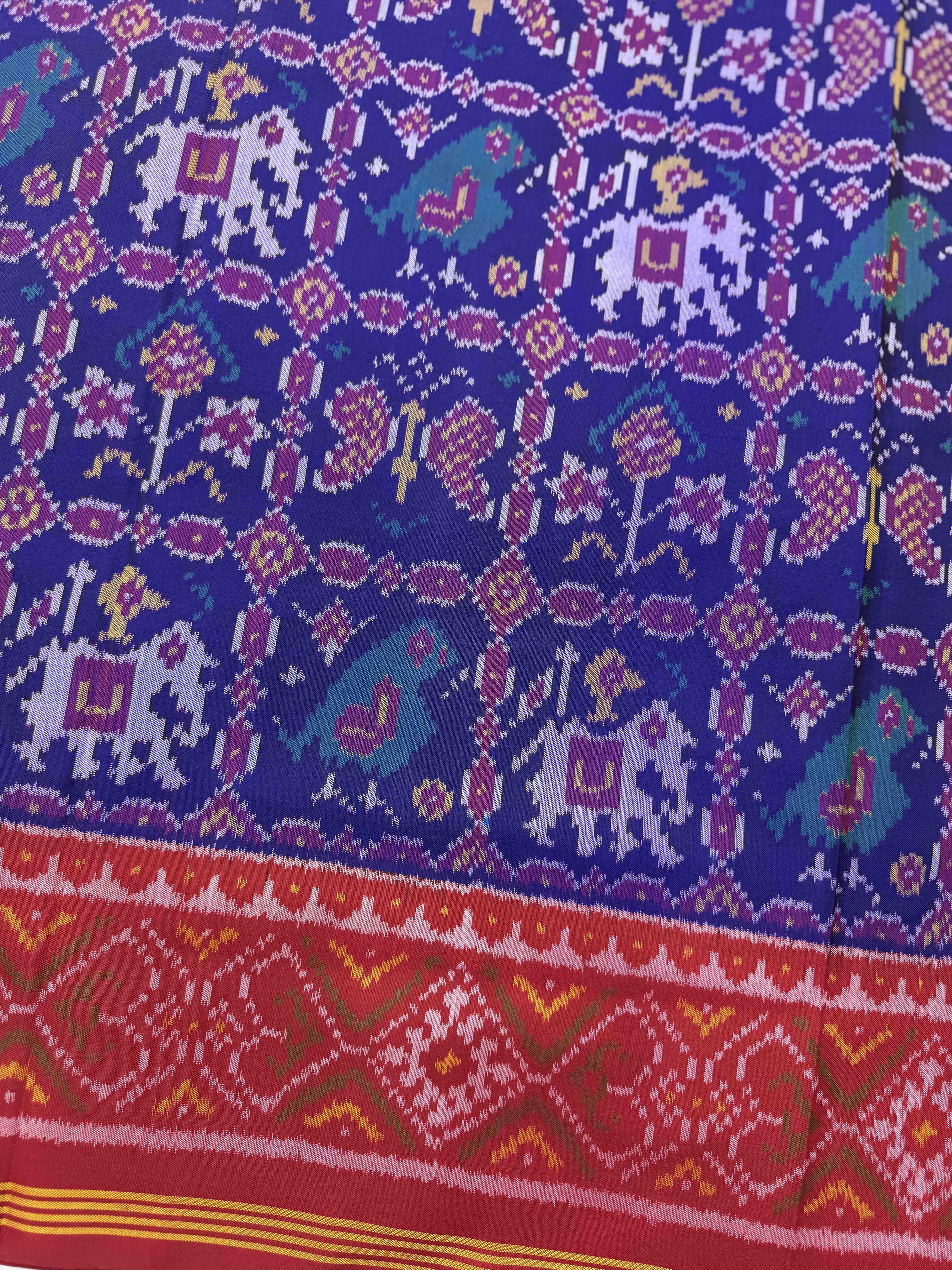 Red & Blue Narikunj Single Ikat Patan Patola Saree
