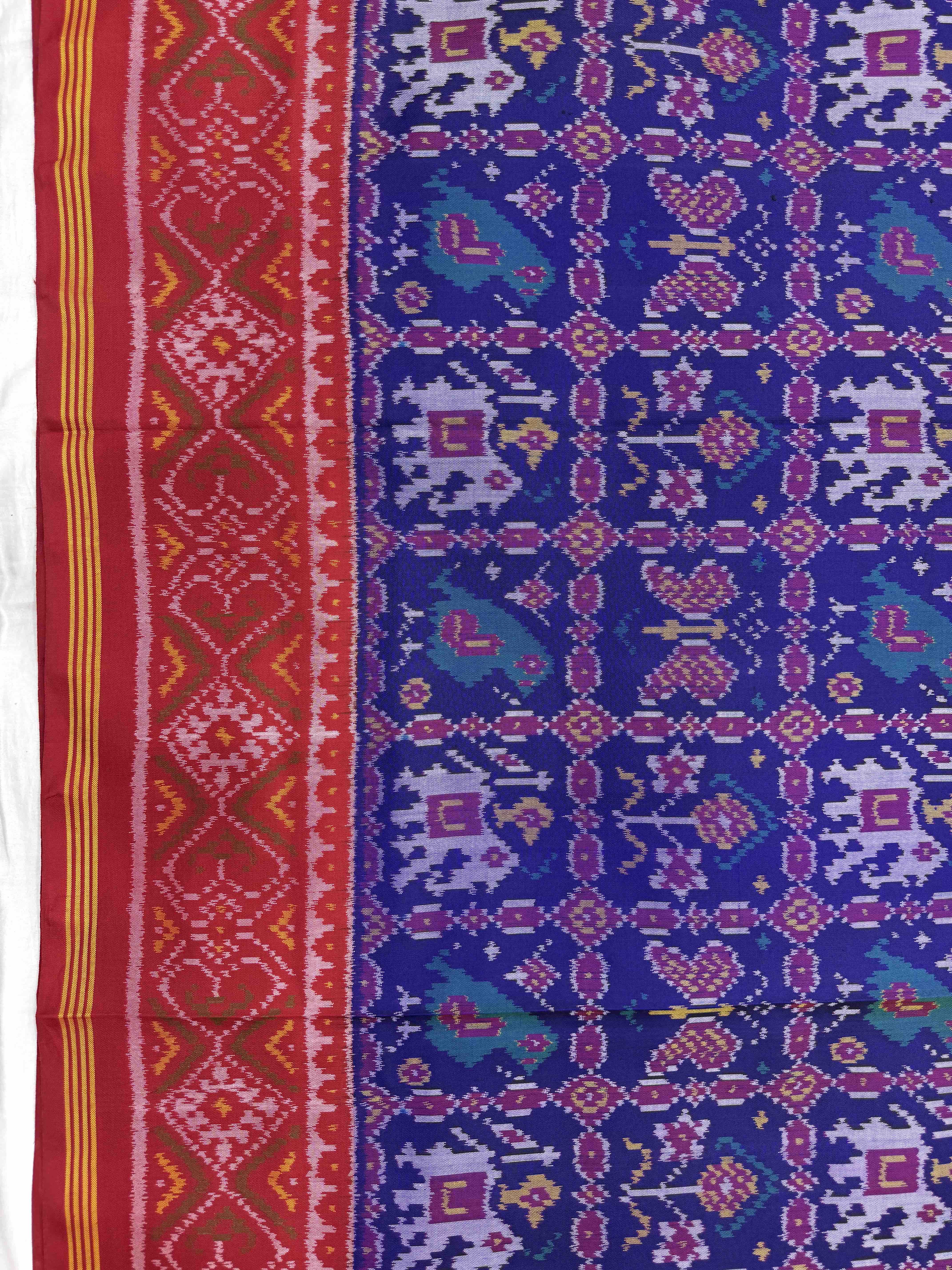 Red & Blue Narikunj Single Ikat Patan Patola Saree