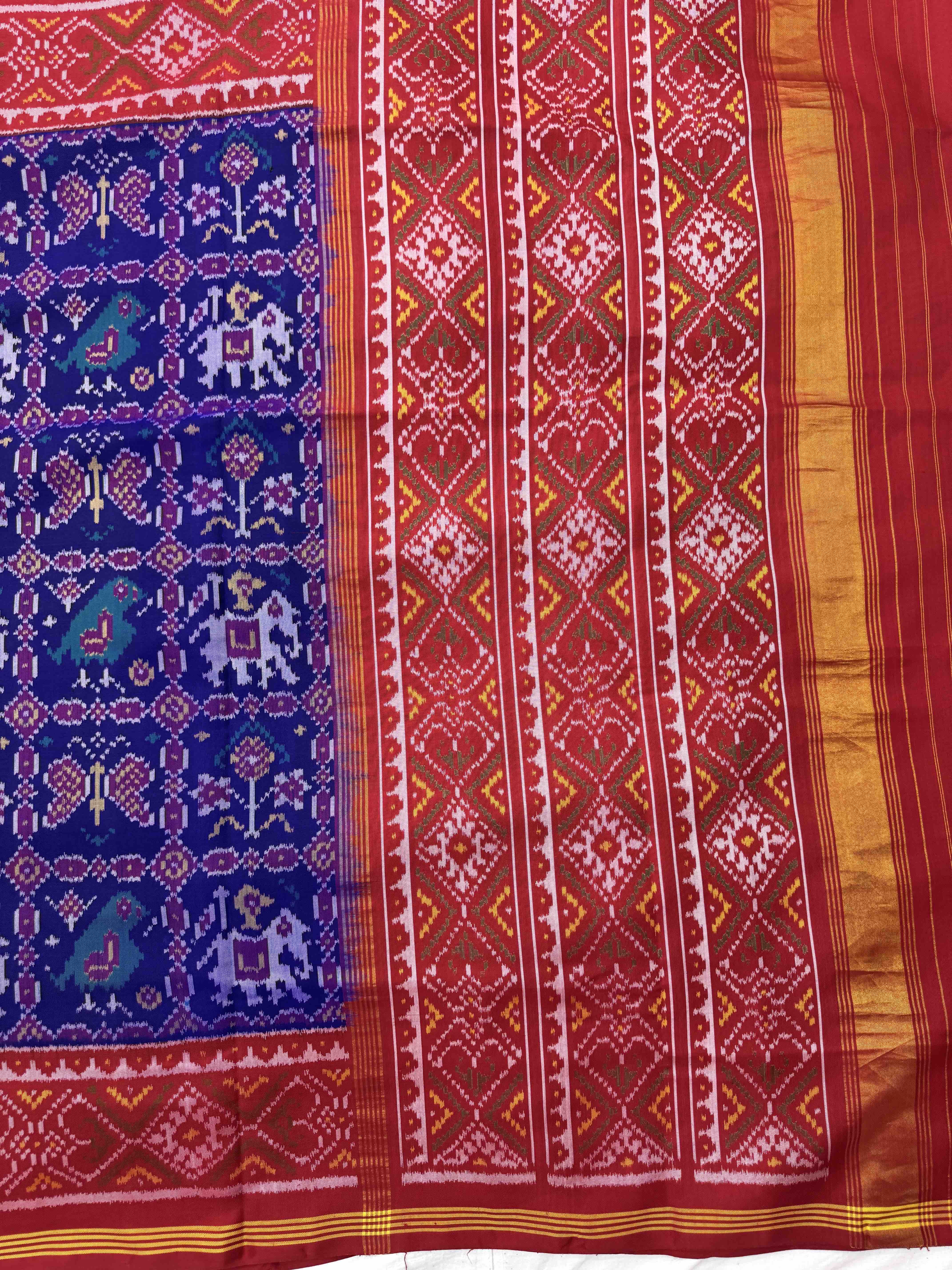 Red & Blue Narikunj Single Ikat Patan Patola Saree