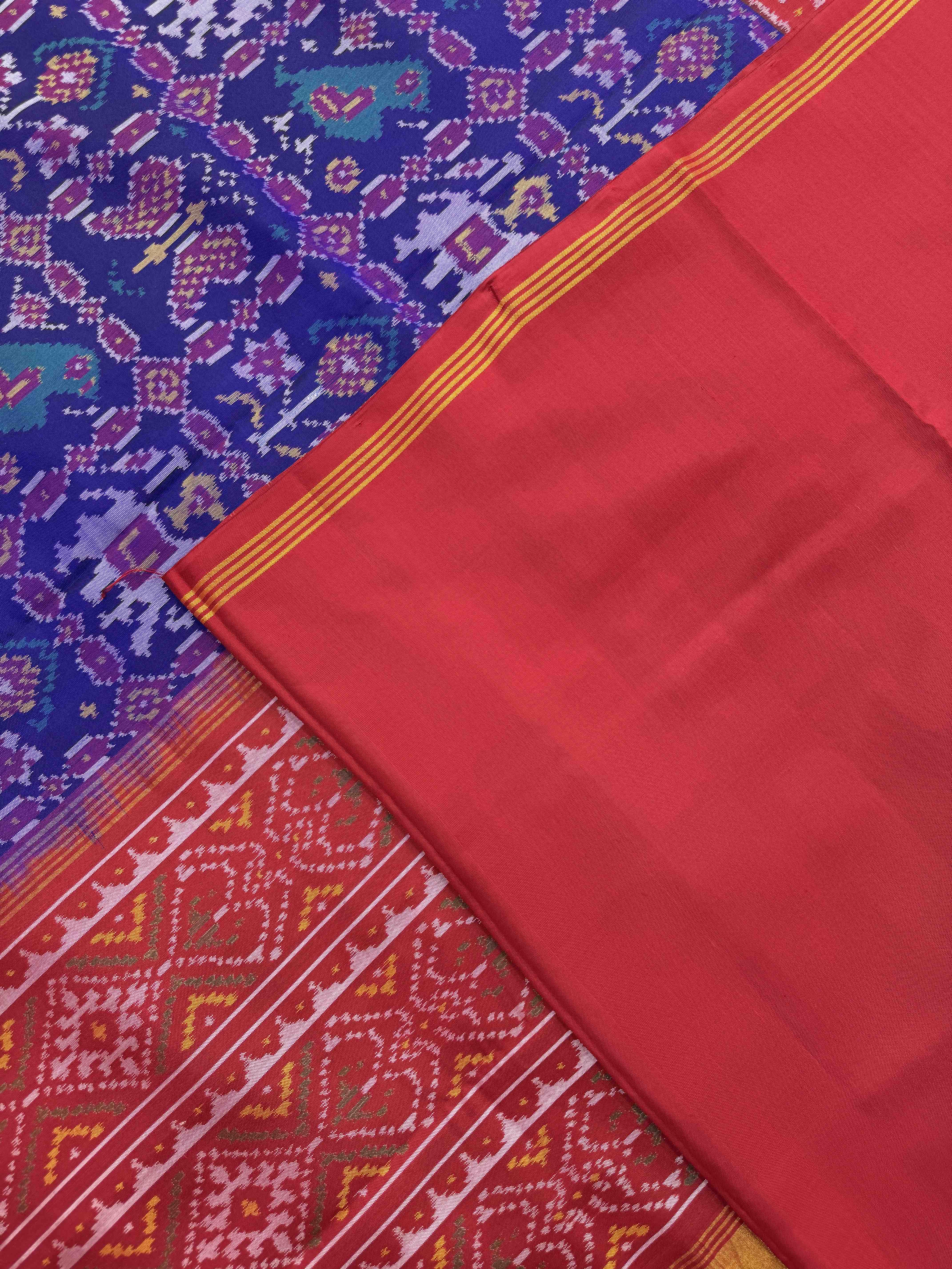 Red & Blue Narikunj Single Ikat Patan Patola Saree