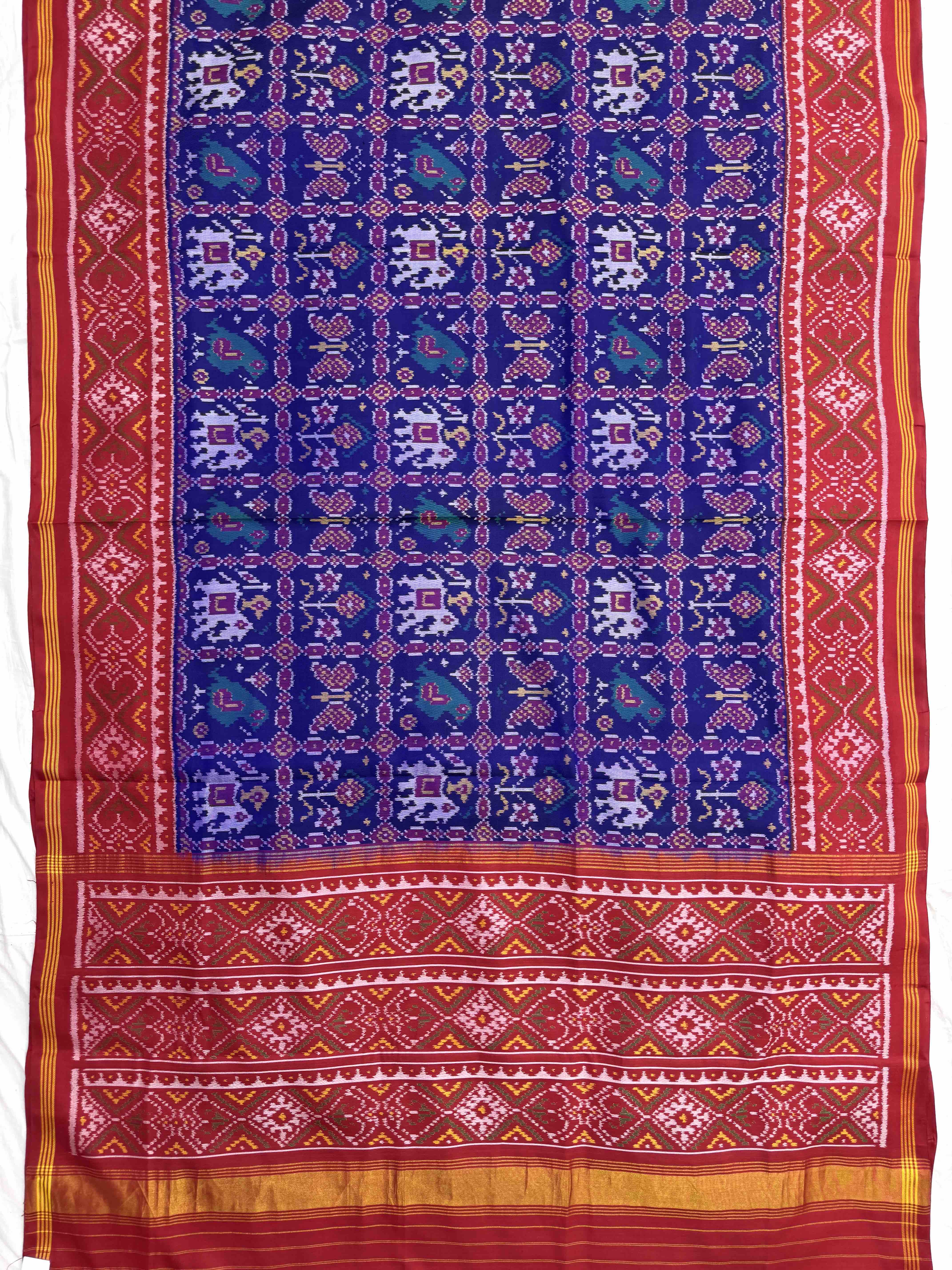 Red & Blue Narikunj Single Ikat Patan Patola Saree