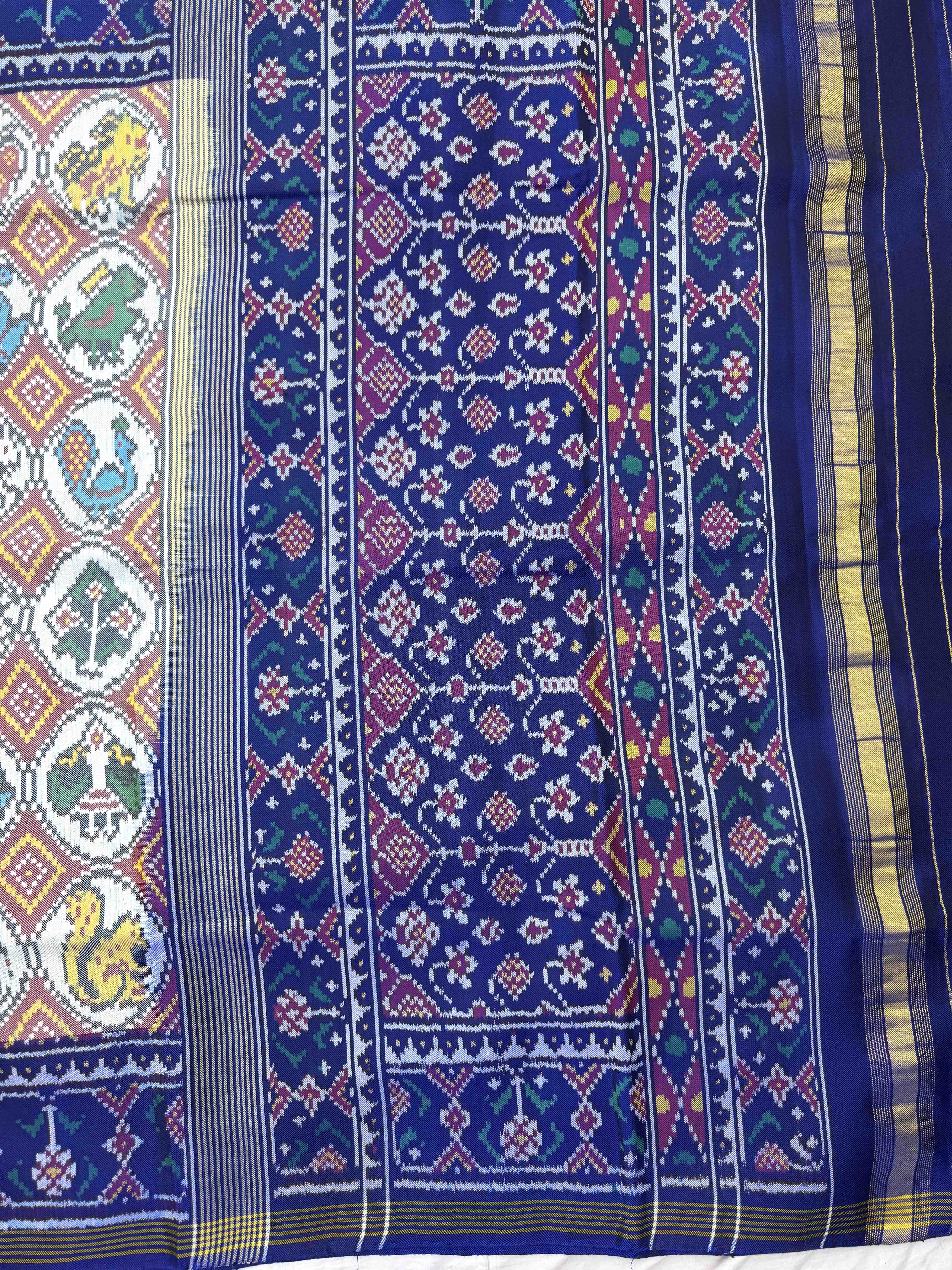 Blue & White Small Circle Narikunj Twill Patola Saree