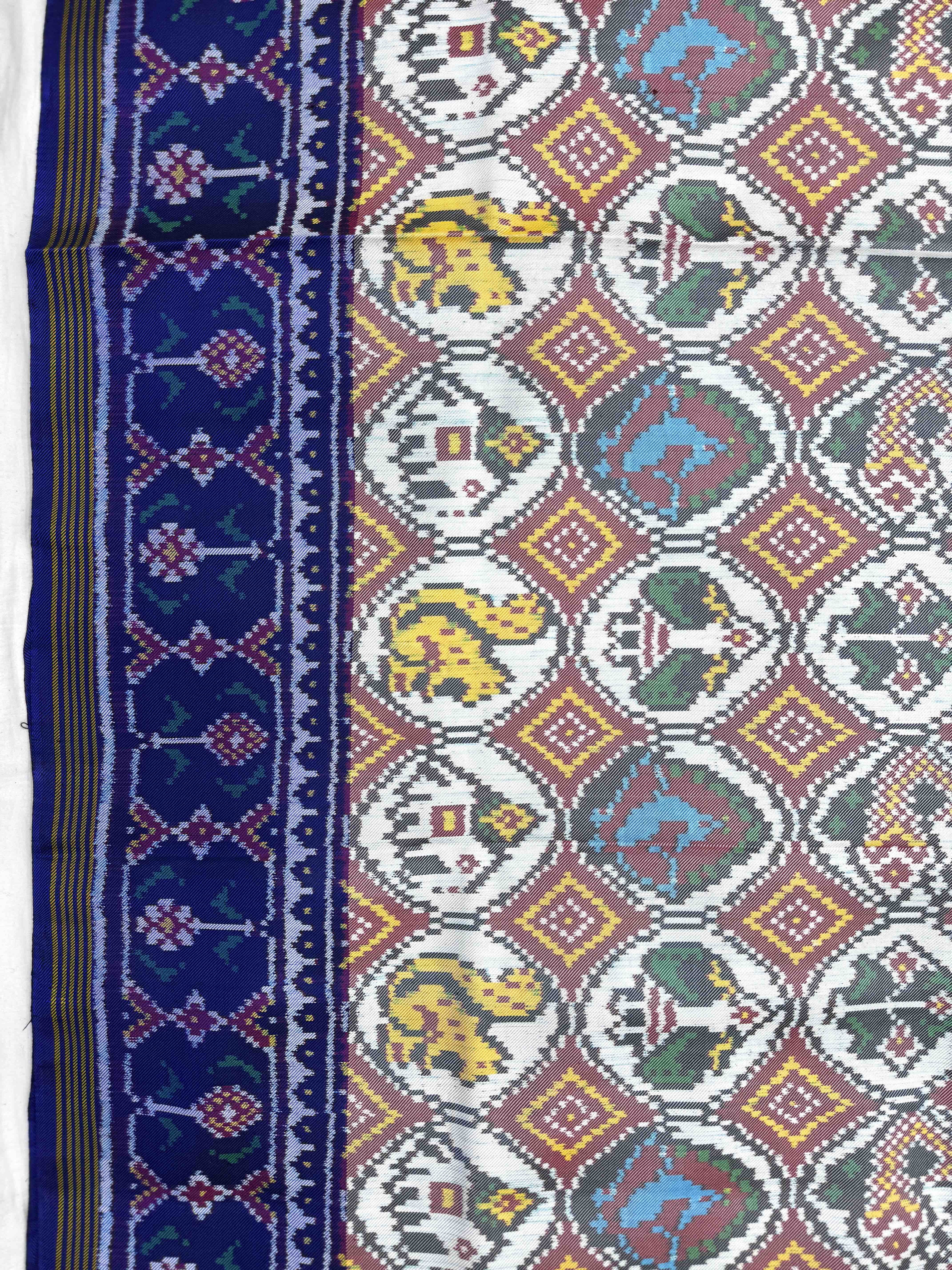 Blue & White Small Circle Narikunj Twill Patola Saree