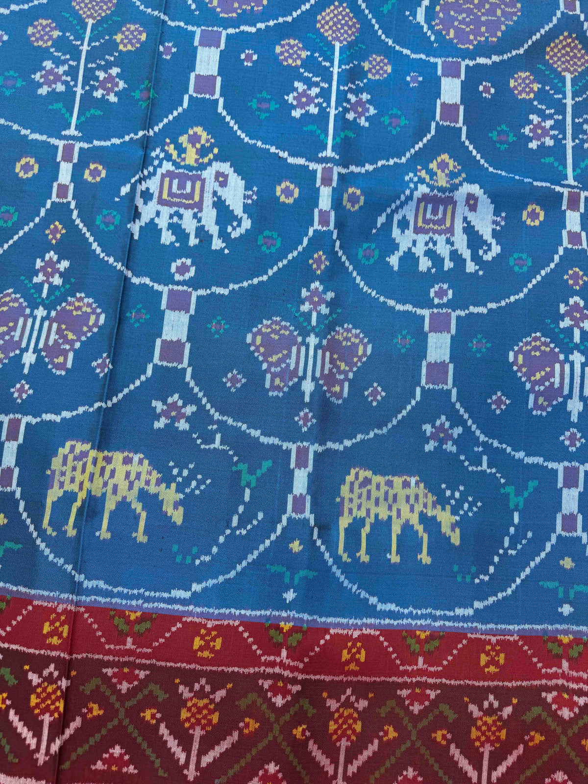 Maroon & Turquoise Narikunj Fancy Single Ikat Patan Patola Saree