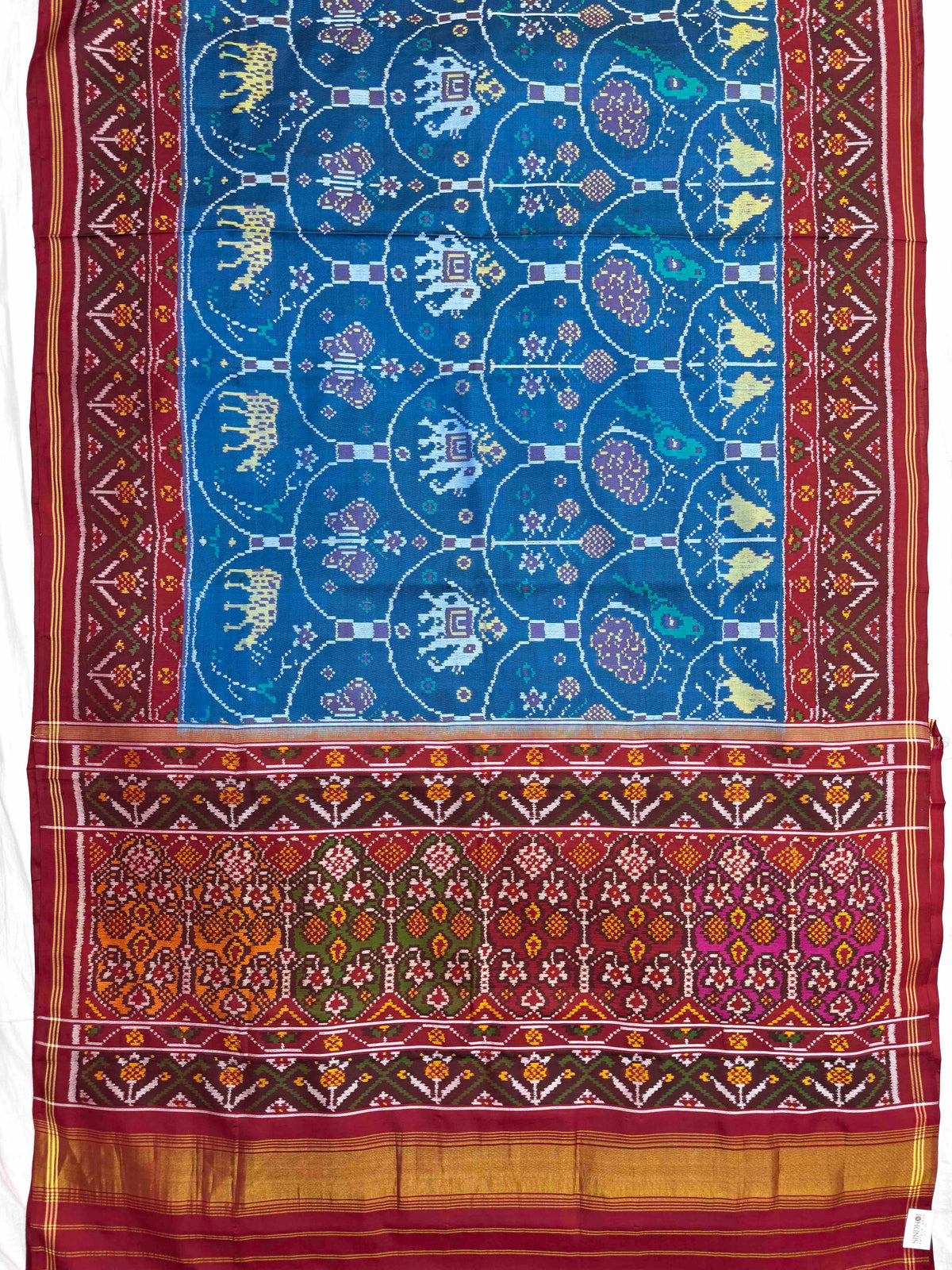 Maroon & Turquoise Narikunj Fancy Single Ikat Patan Patola Saree