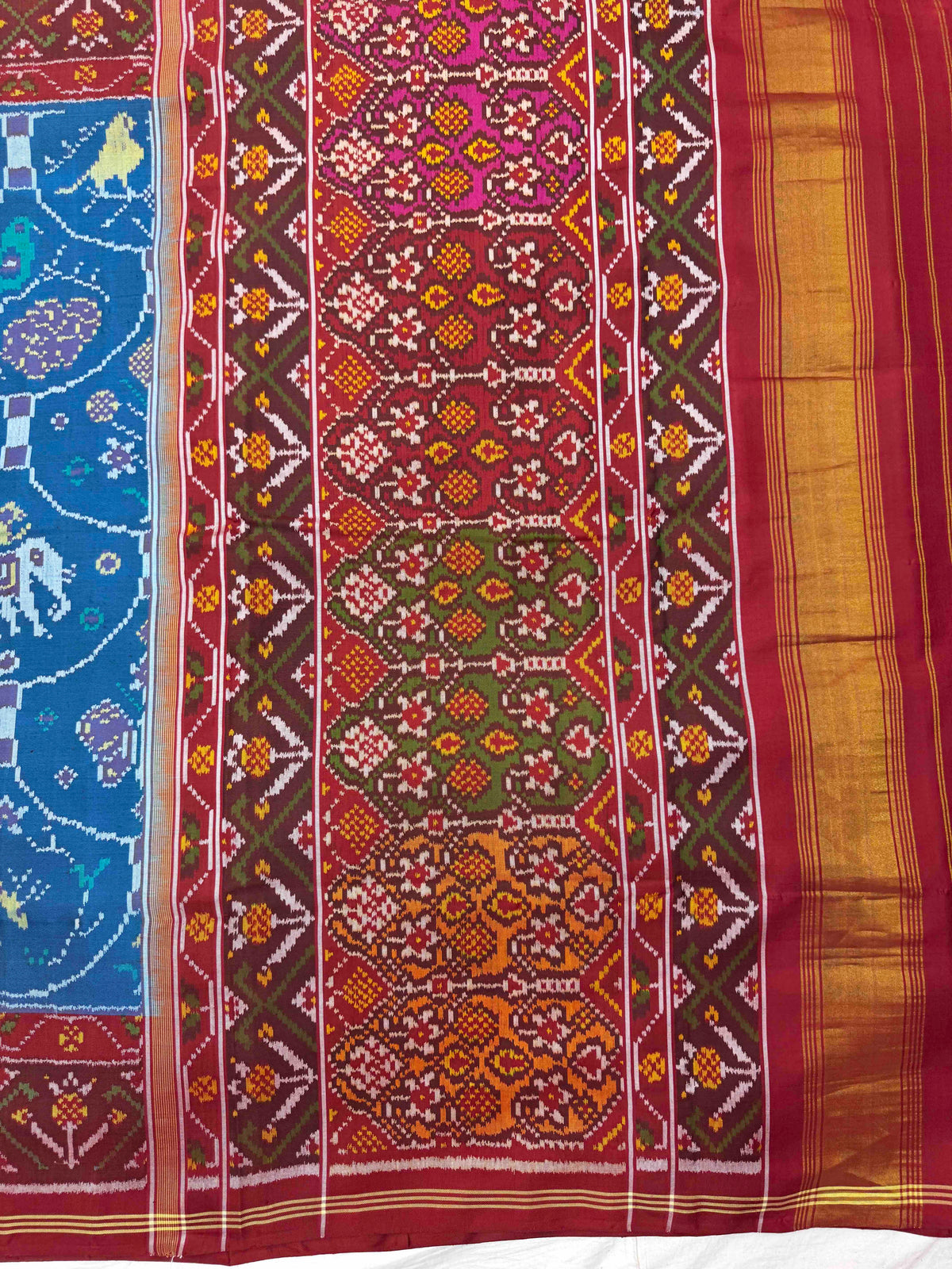Maroon & Turquoise Narikunj Fancy Single Ikat Patan Patola Saree