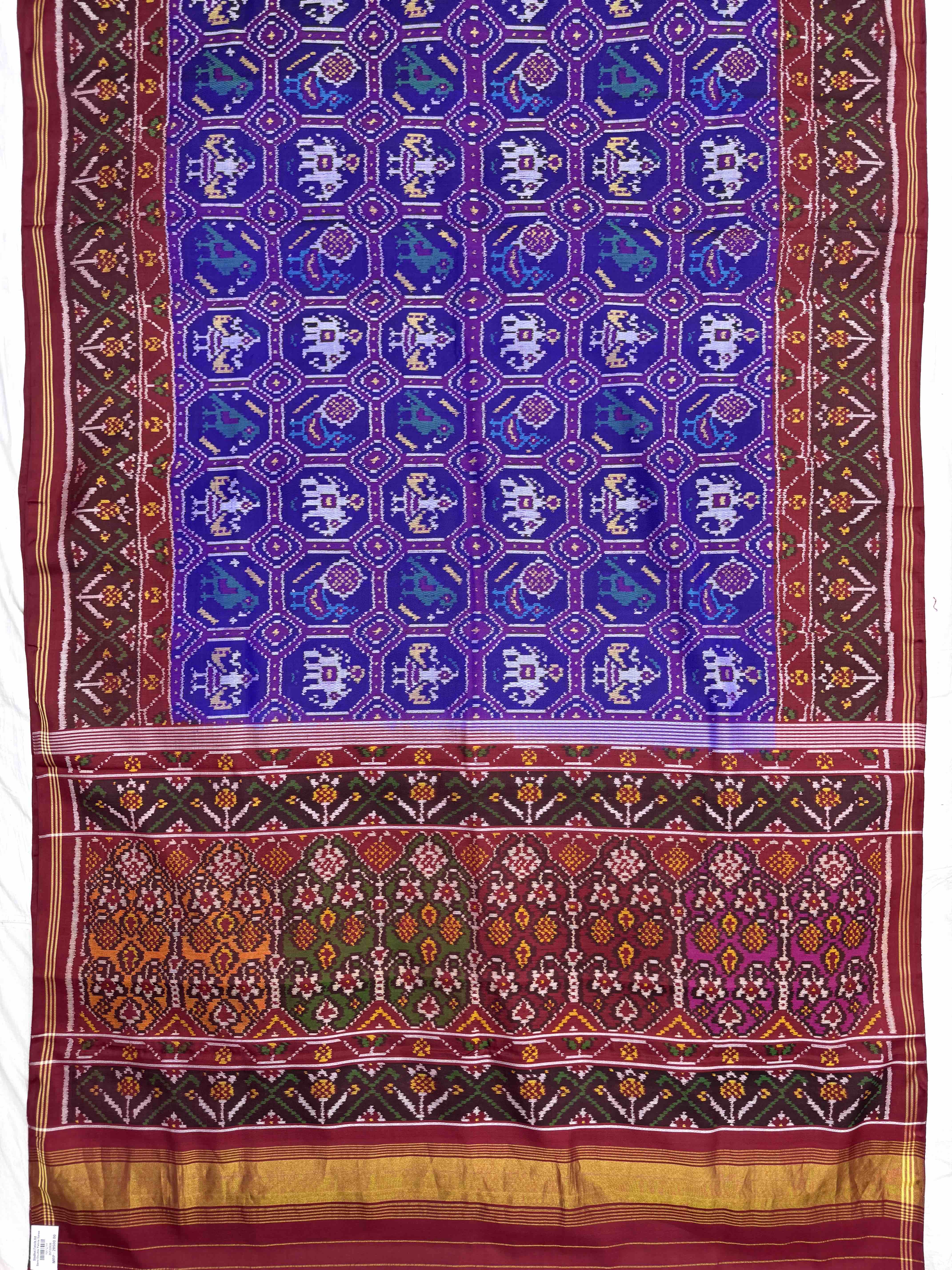 Maroon & Blue Small Narikunj Single Ikat Patan Patola Saree