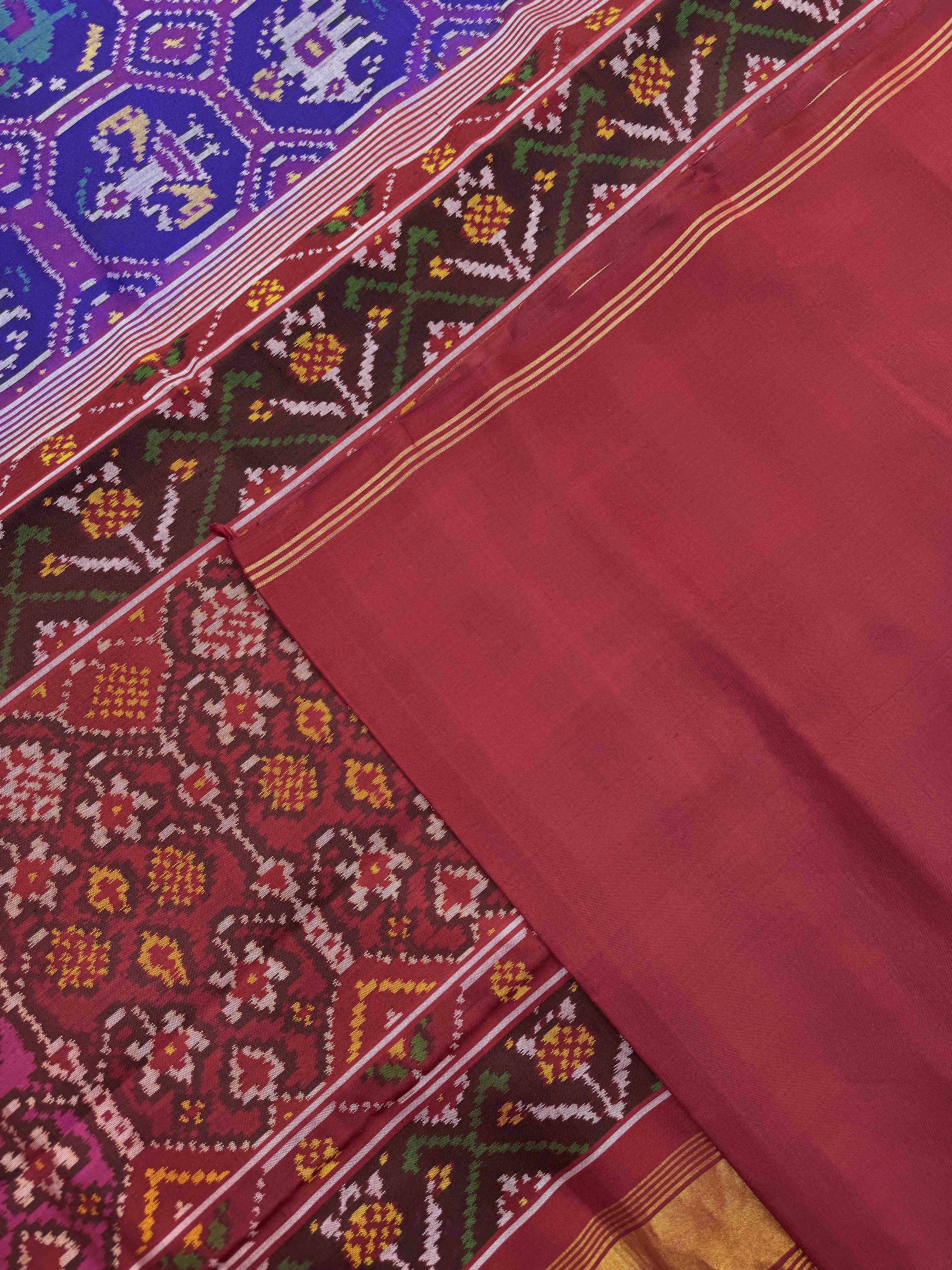 Maroon & Blue Small Narikunj Single Ikat Patan Patola Saree