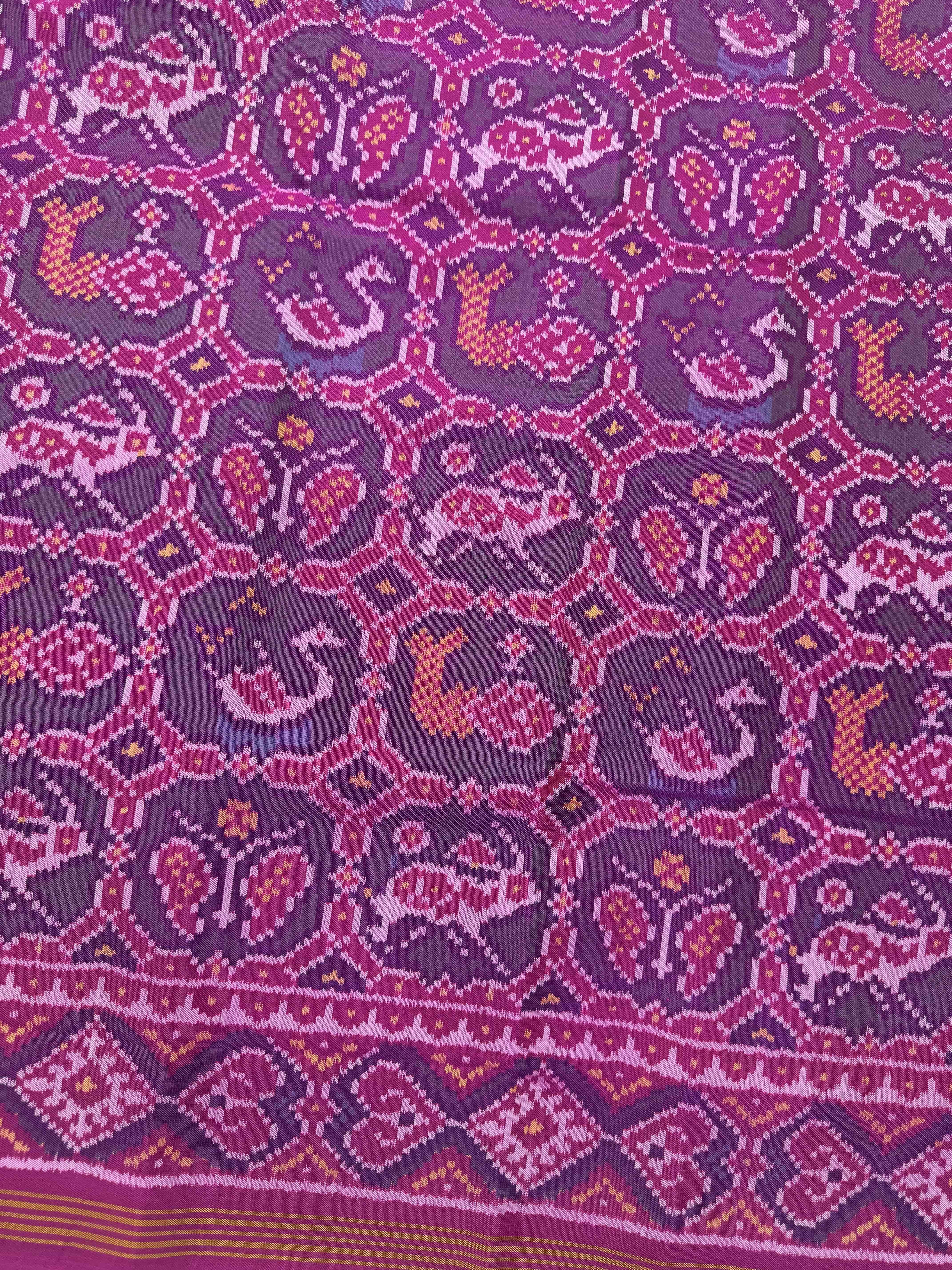 Pink & Turquoise Small Narikunj Single Ikat Patan Patola Saree