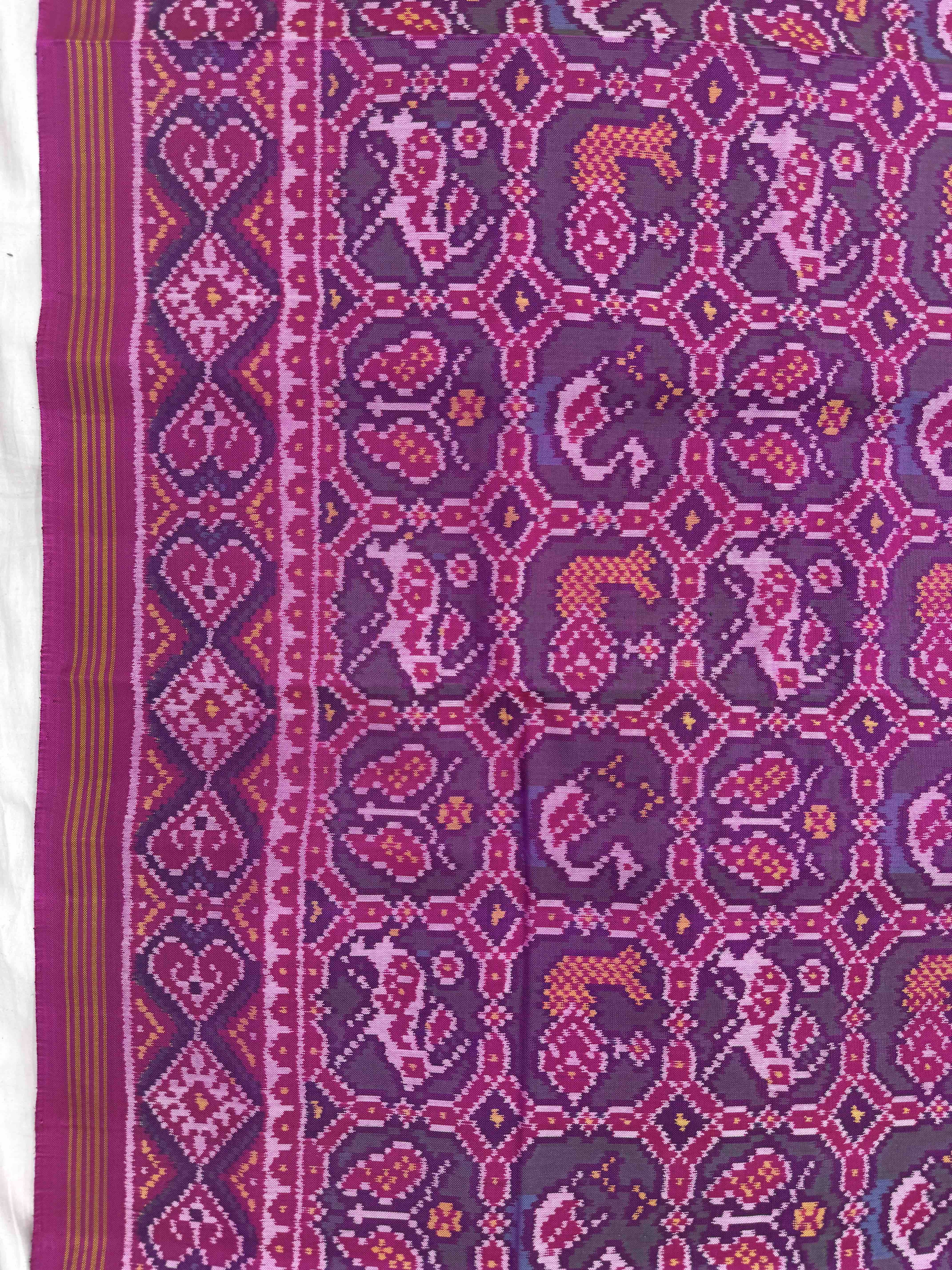 Pink & Turquoise Small Narikunj Single Ikat Patan Patola Saree