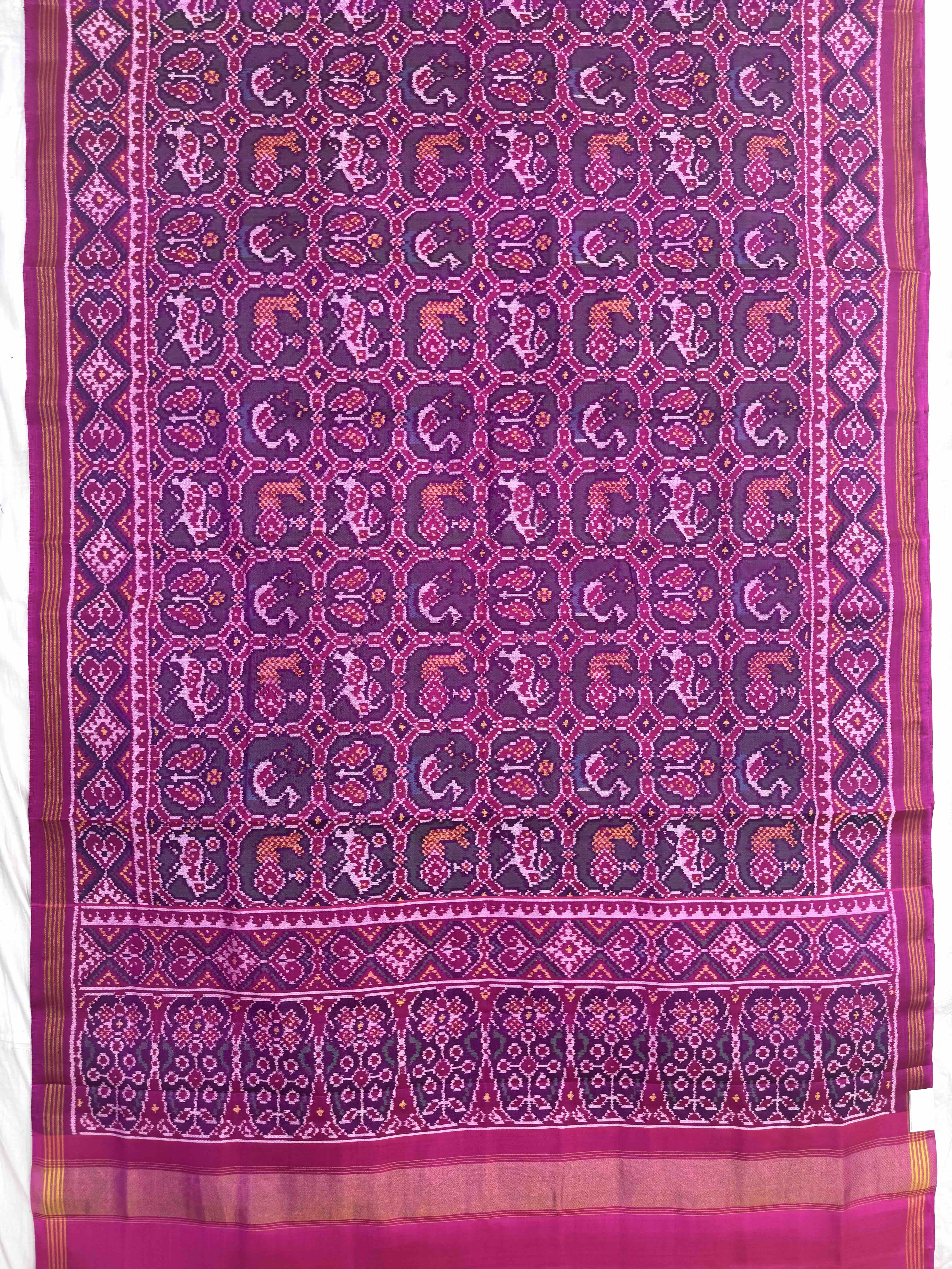 Pink & Turquoise Small Narikunj Single Ikat Patan Patola Saree