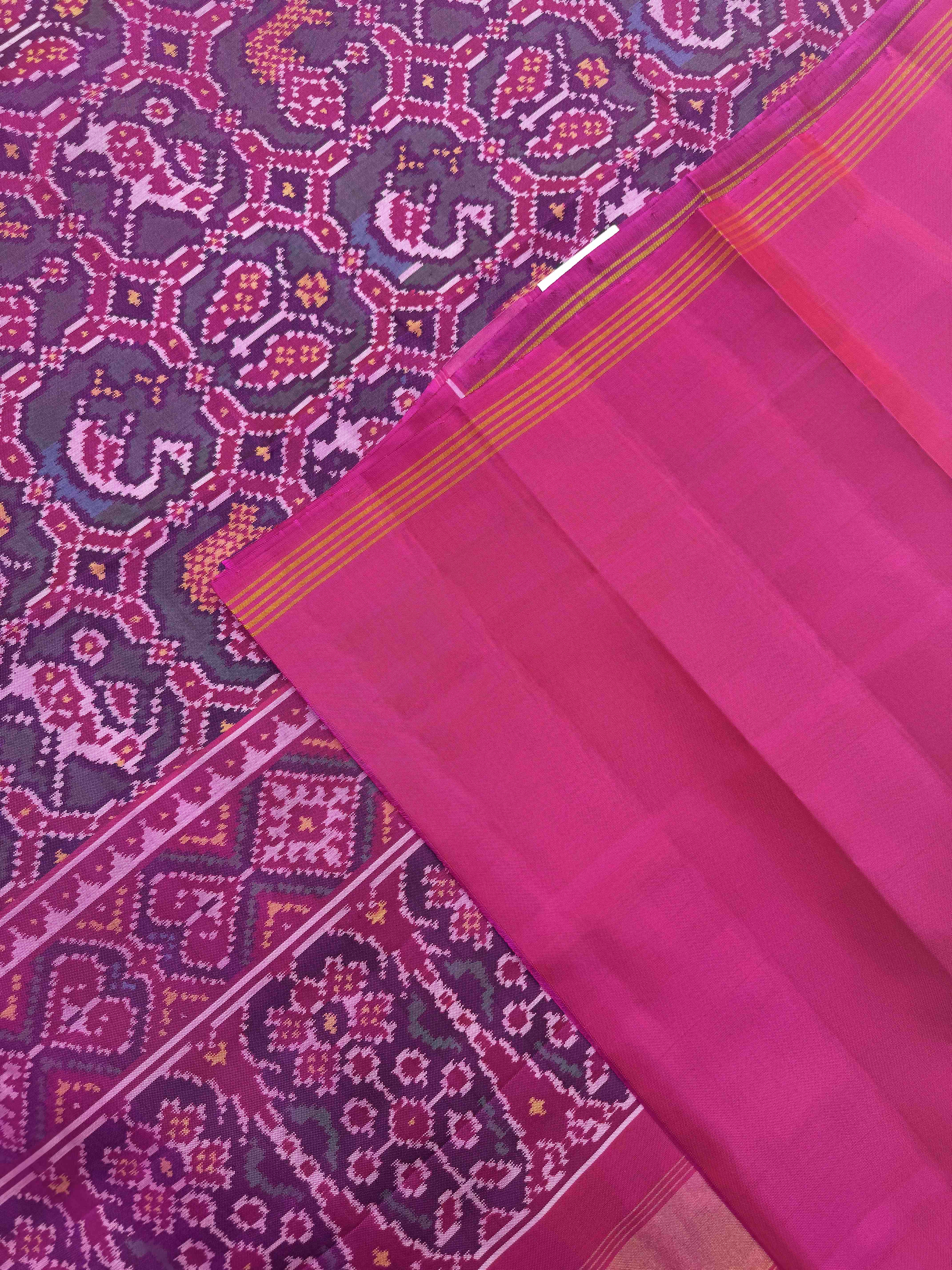 Pink & Turquoise Small Narikunj Single Ikat Patan Patola Saree