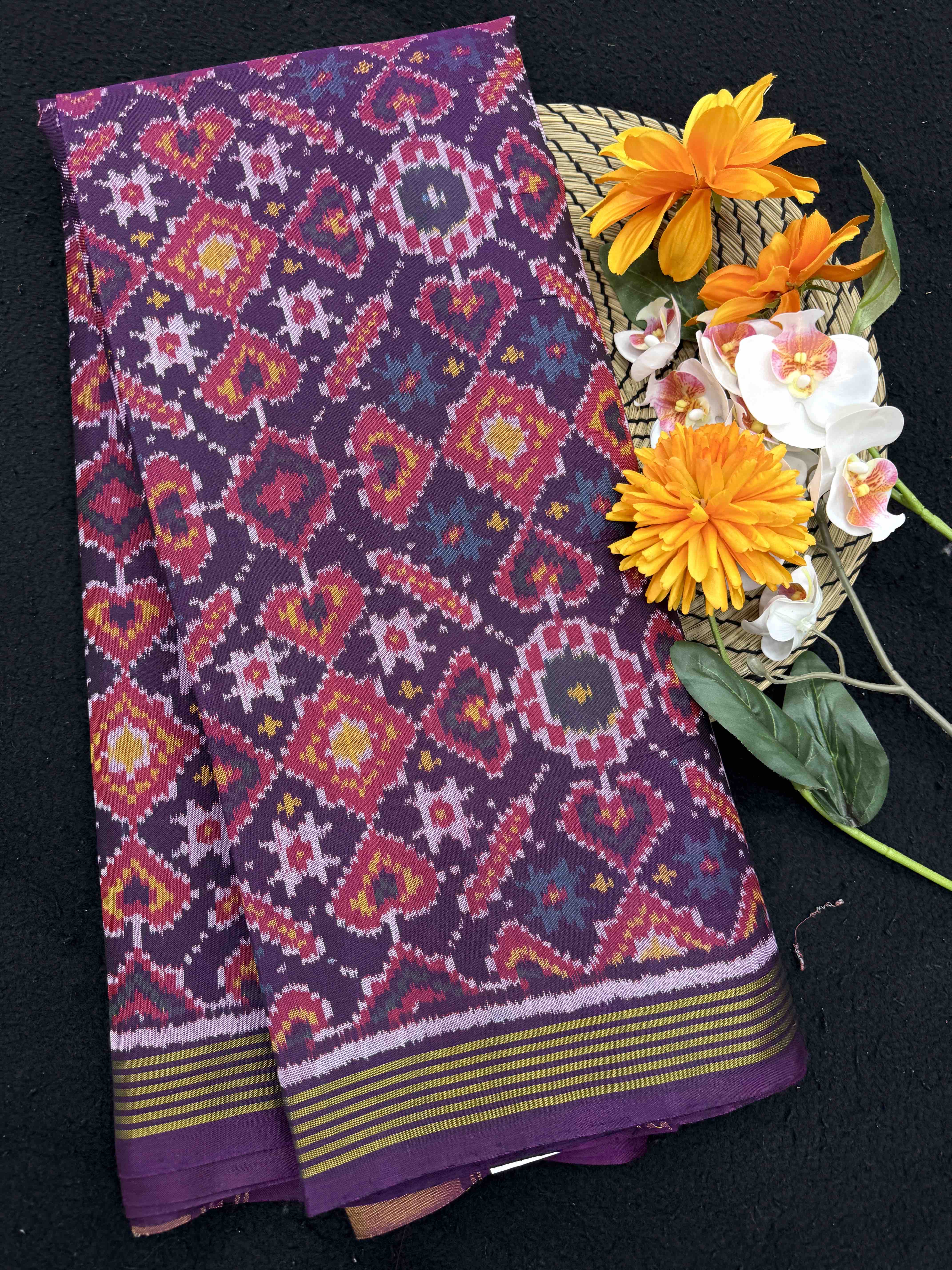 Purple Manekchowk Single Ikat Patan Patola Saree