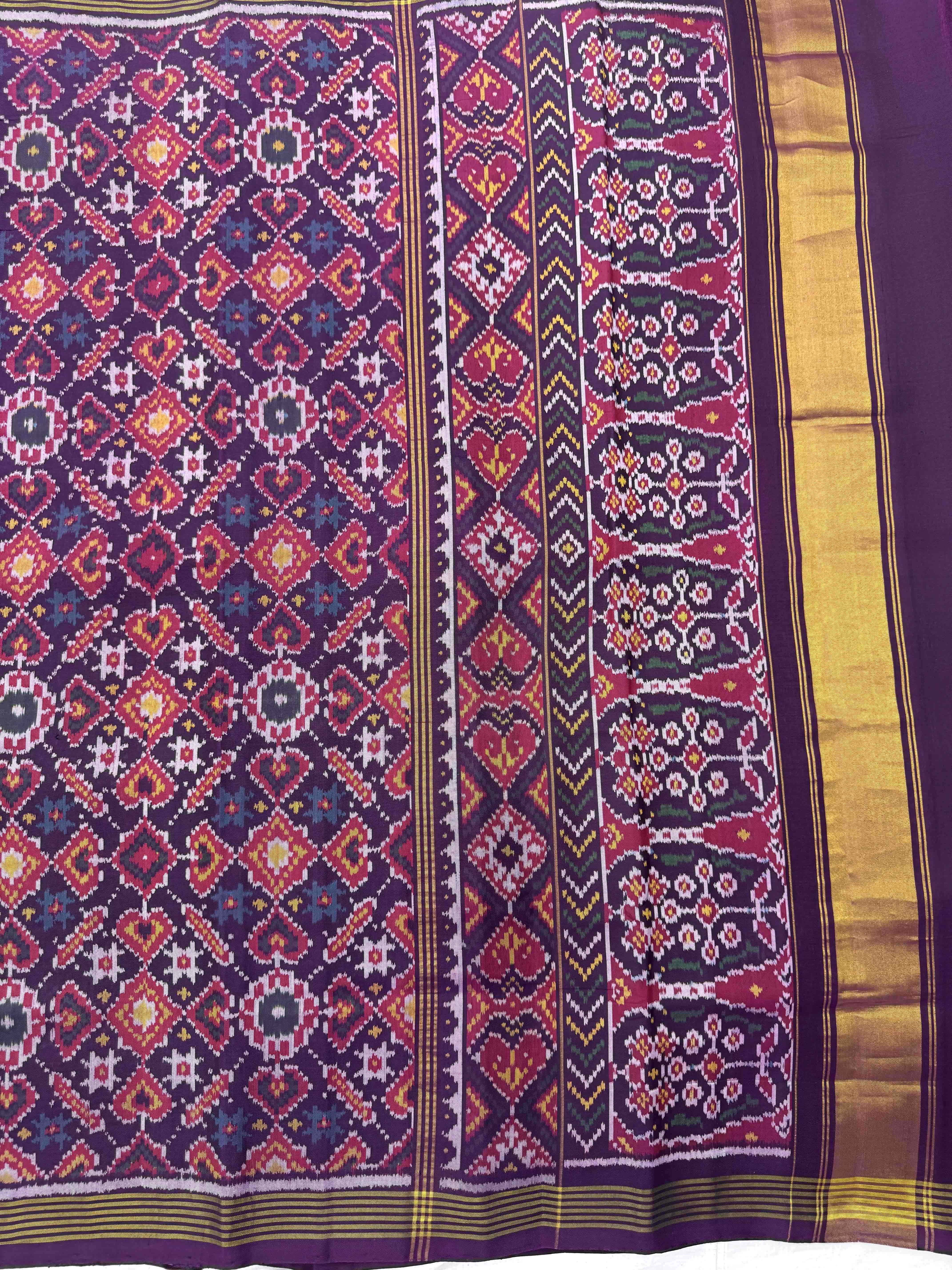 Purple Manekchowk Single Ikat Patan Patola Saree