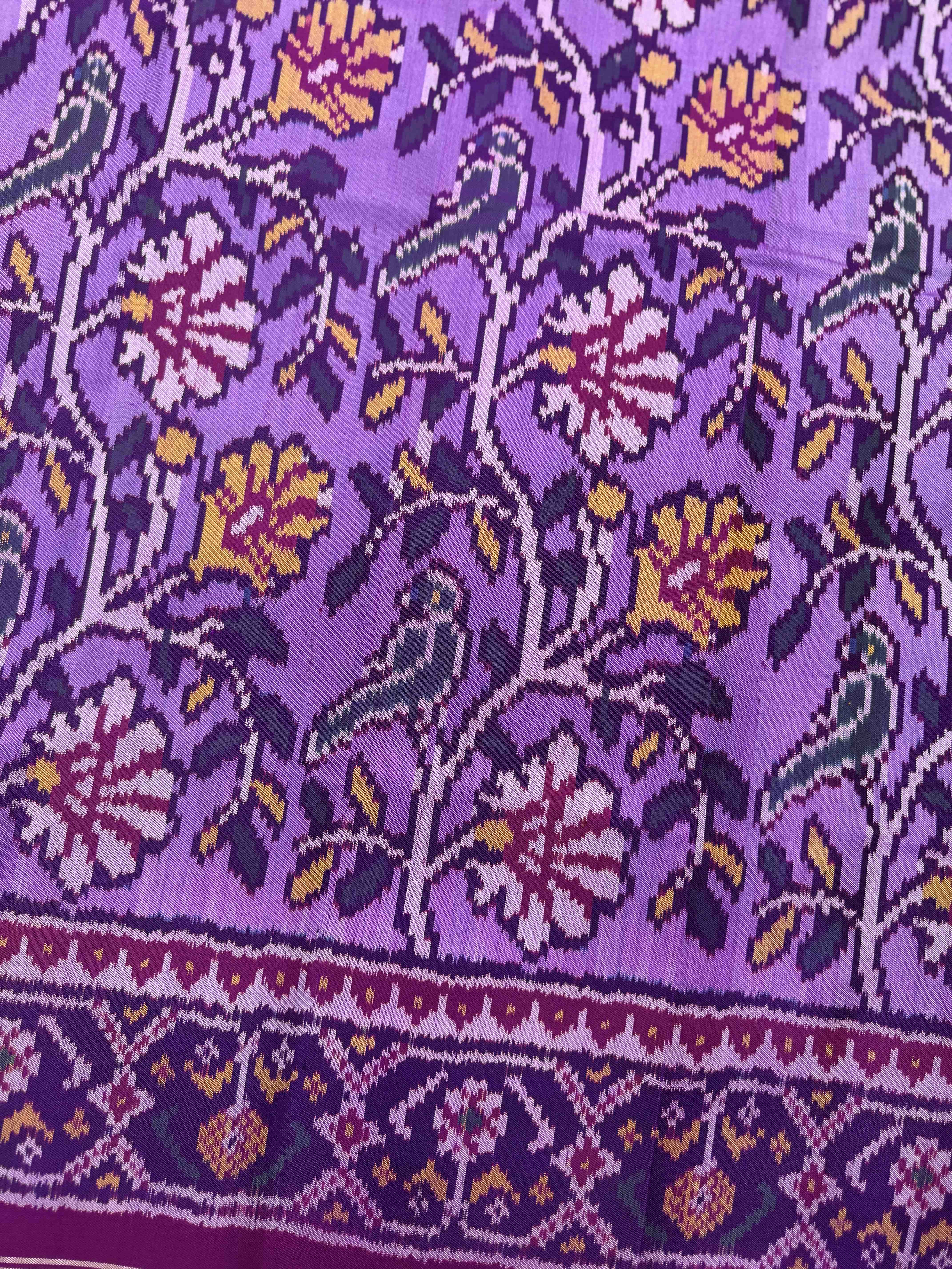 Purple & Light Purple Bird Flower Fancy Single Ikat Patan Patola Saree