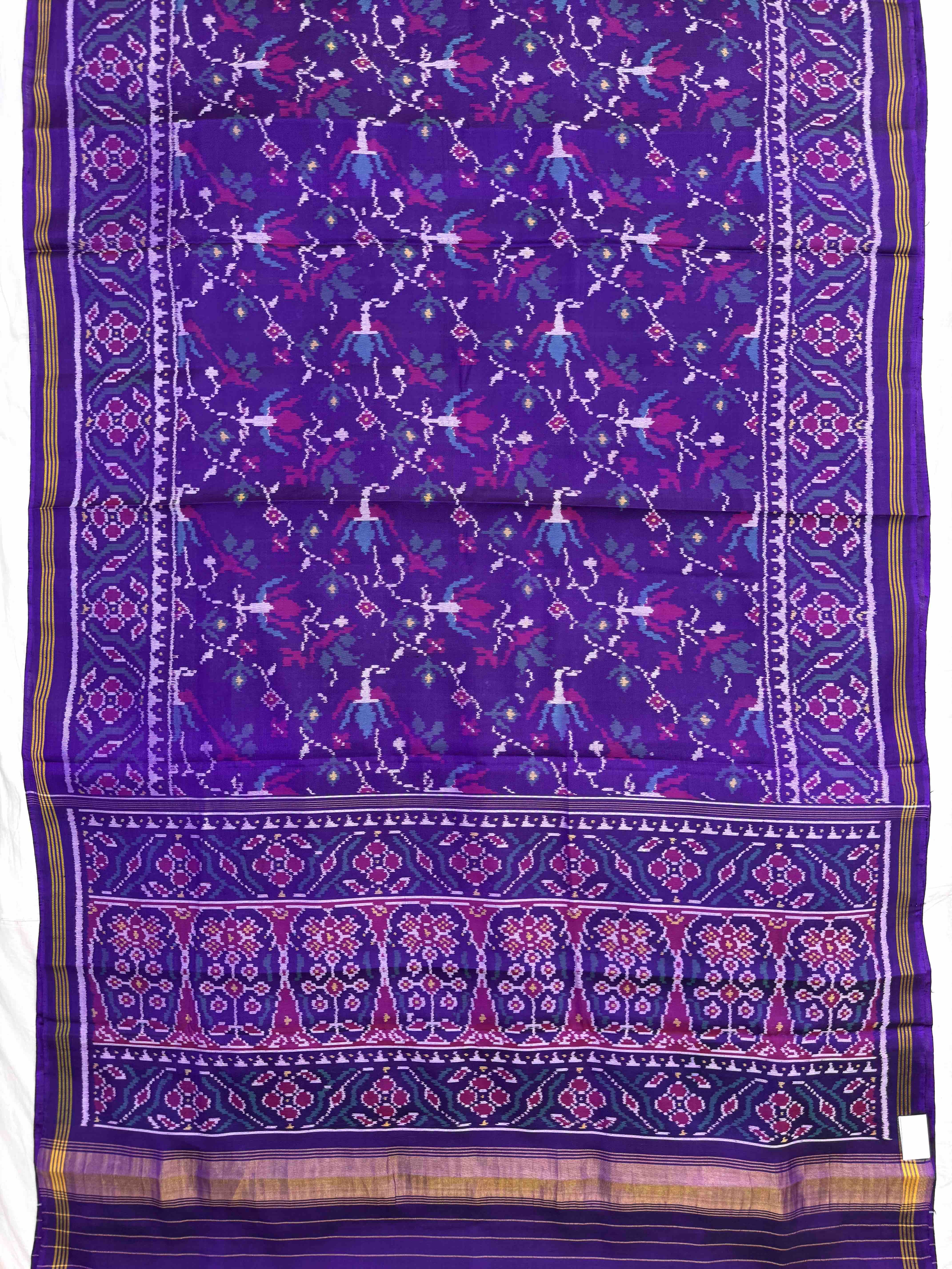 Purple Fancy Flower Leaves Single Ikat Patan Patola Saree