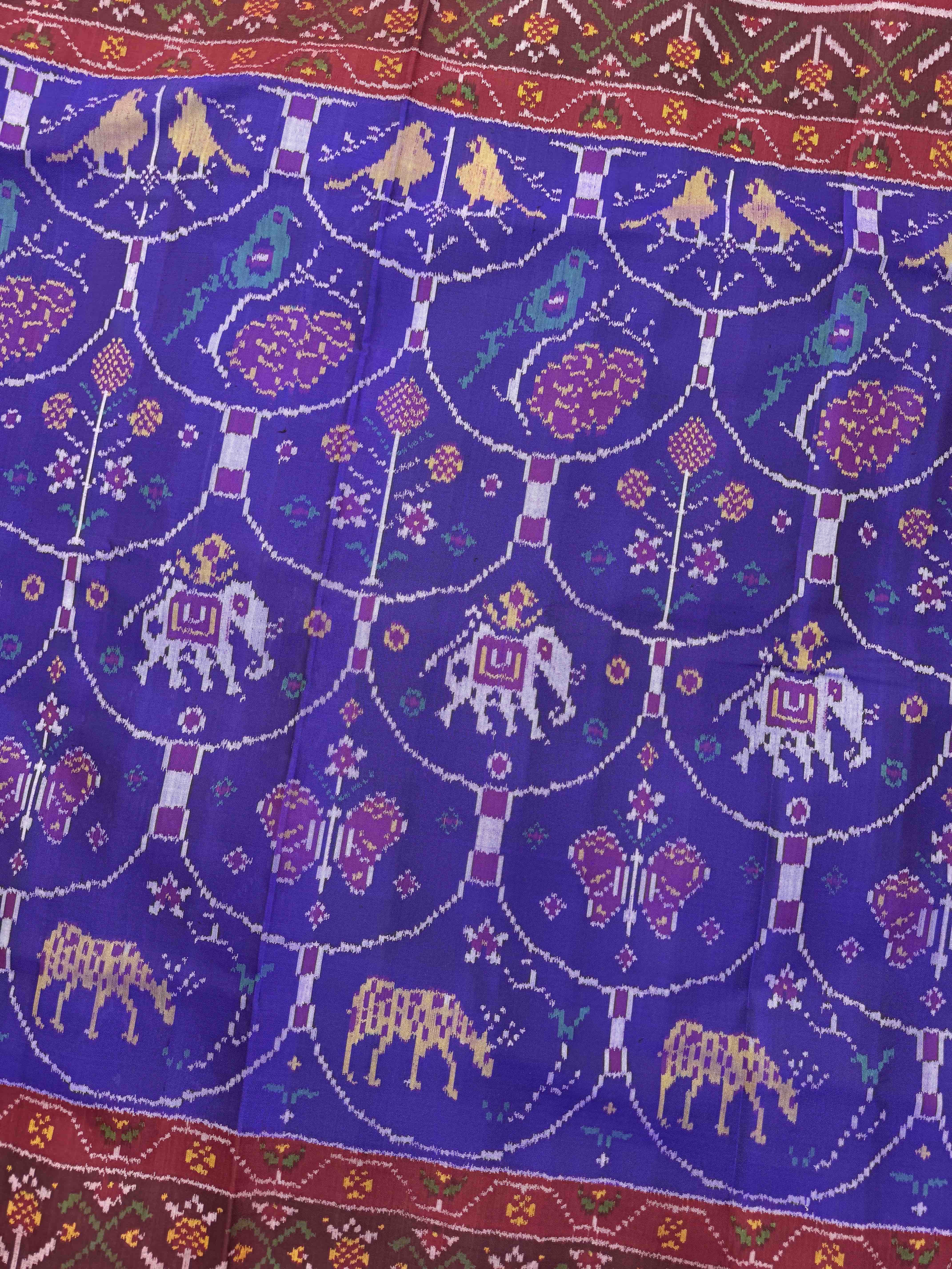 Red & Purplish Blue Narikunj Fancy Single Ikat Patan Patola Saree