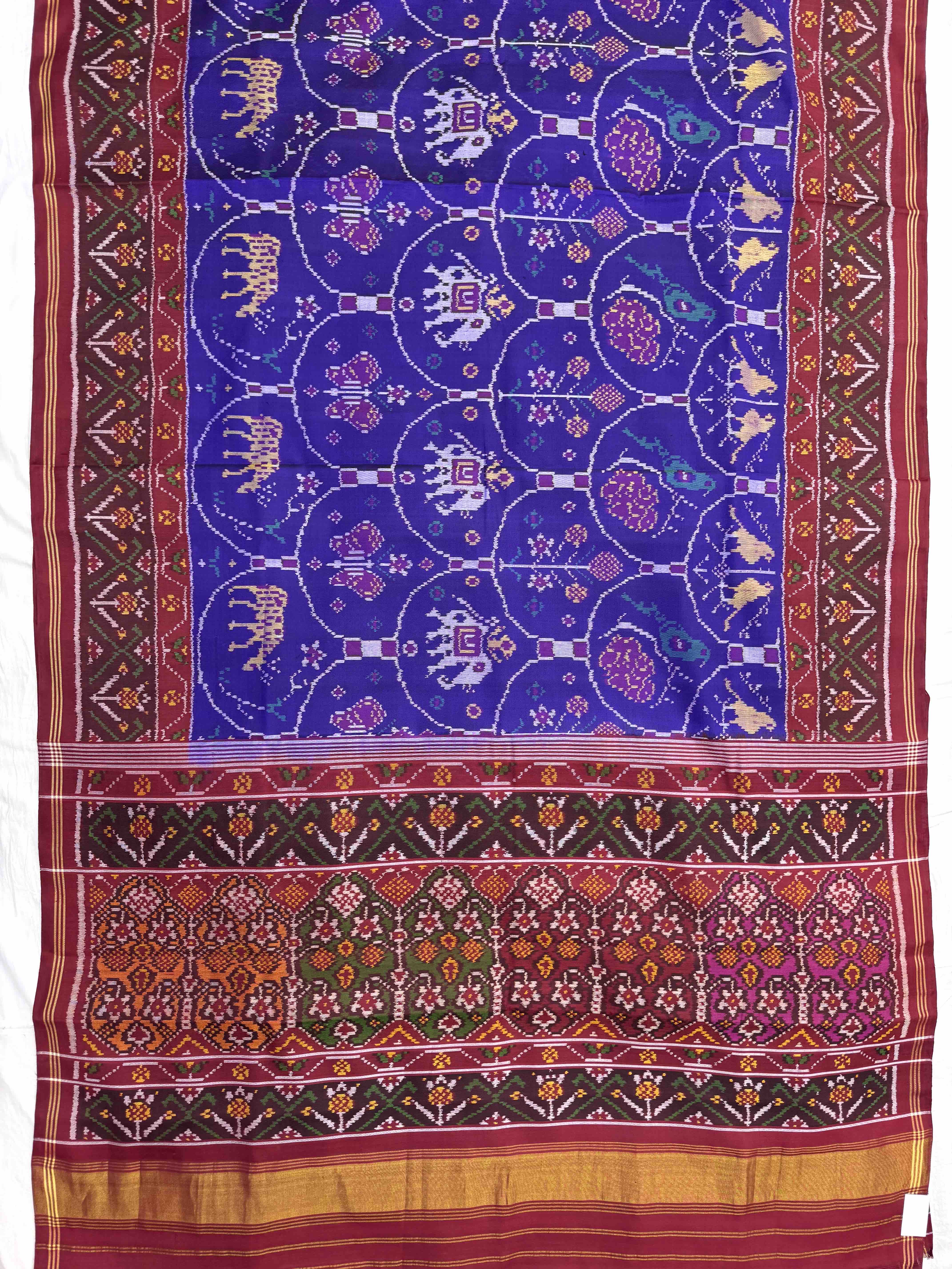 Red & Purplish Blue Narikunj Fancy Single Ikat Patan Patola Saree
