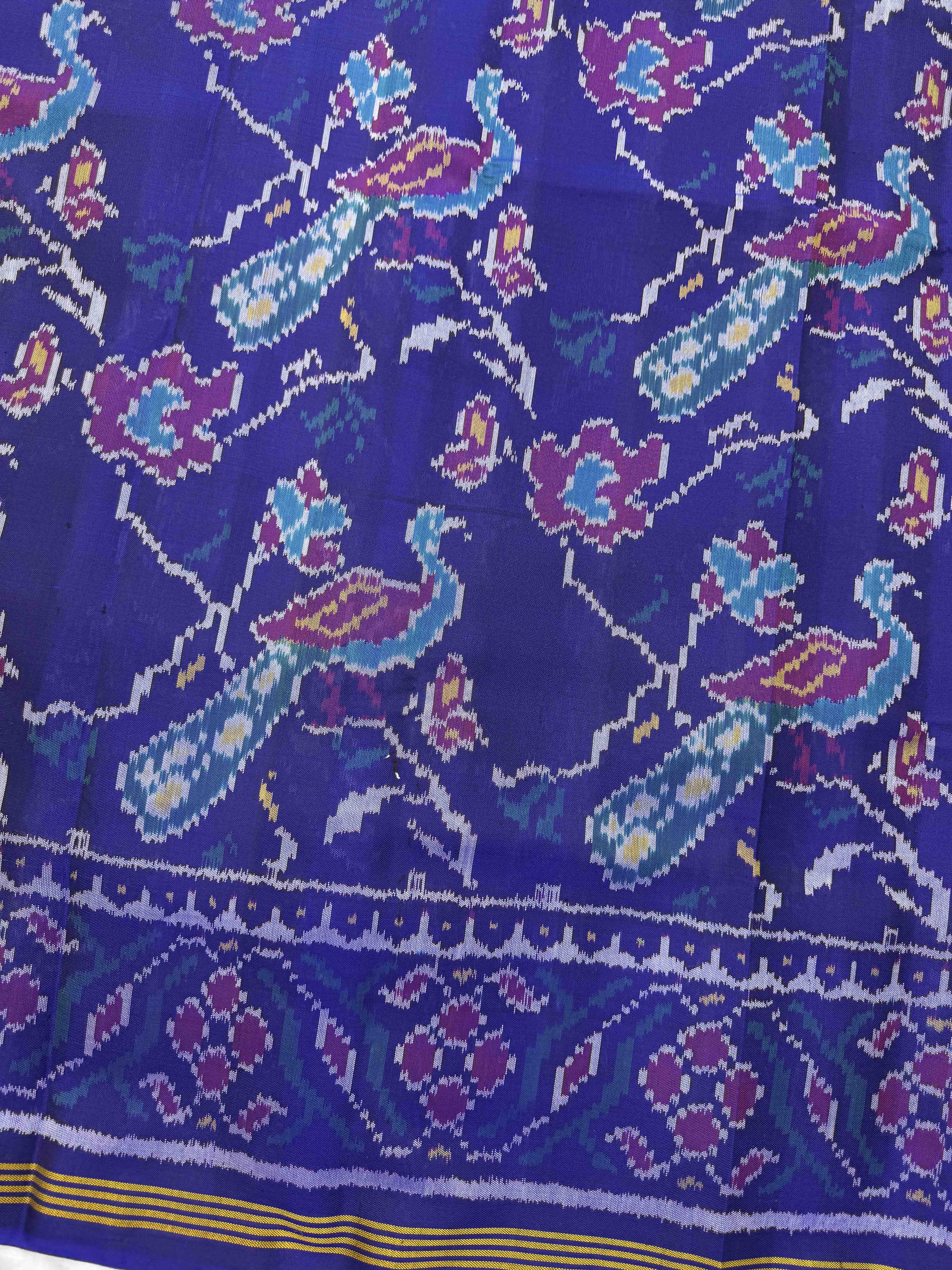 Blue Peacock Leaves Fancy Single Ikat Patan Patola Saree