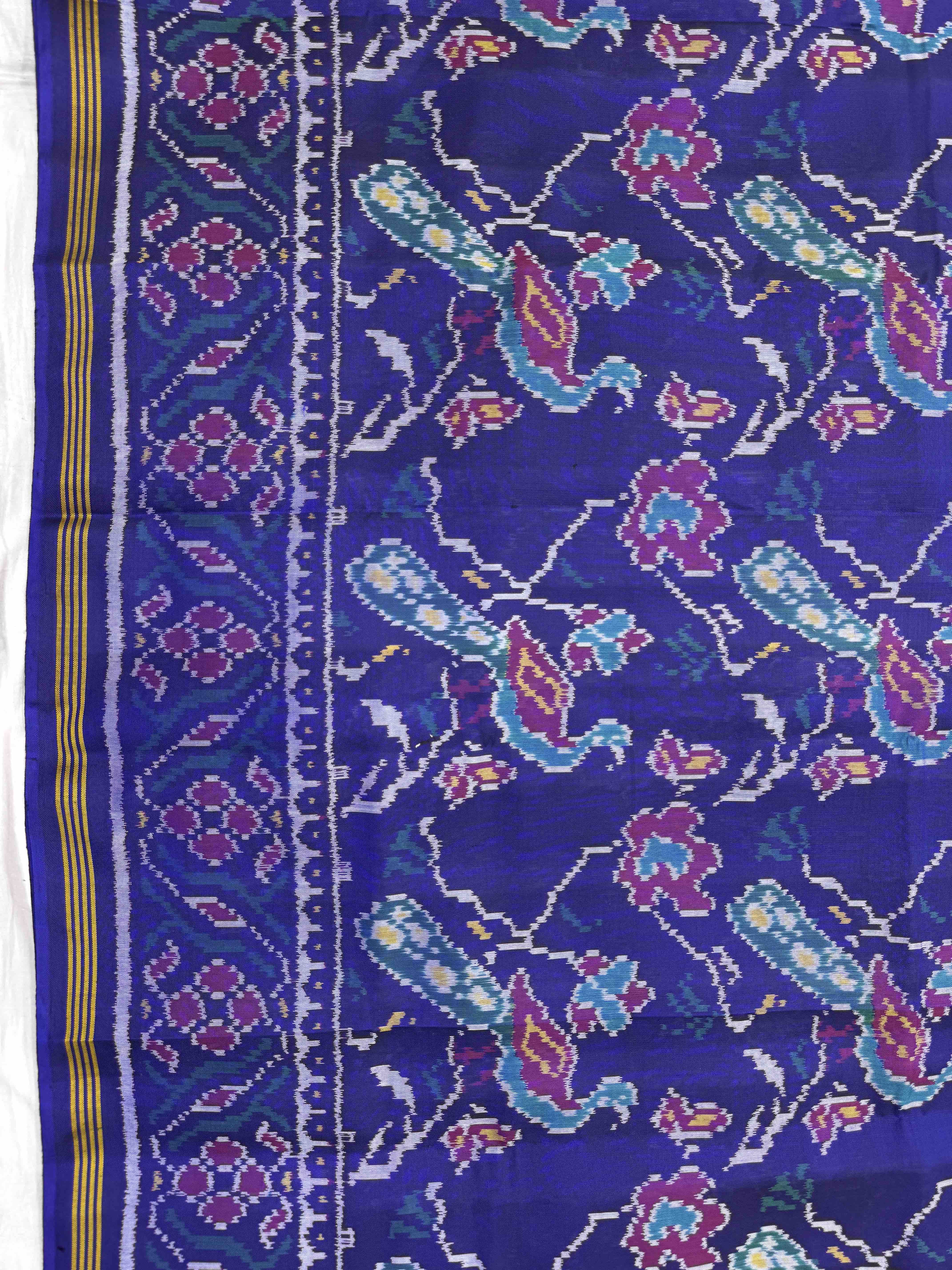 Blue Peacock Leaves Fancy Single Ikat Patan Patola Saree