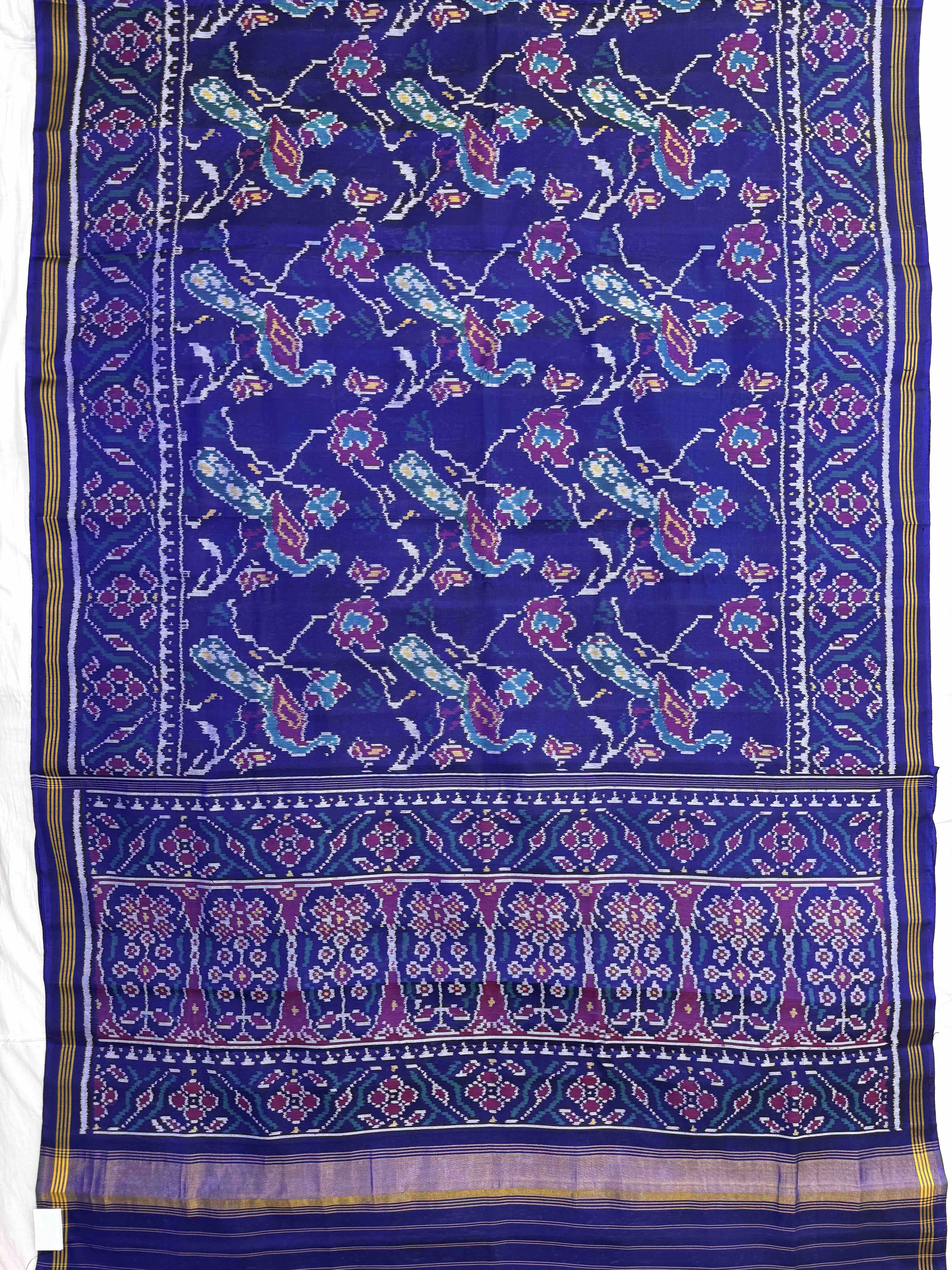 Blue Peacock Leaves Fancy Single Ikat Patan Patola Saree
