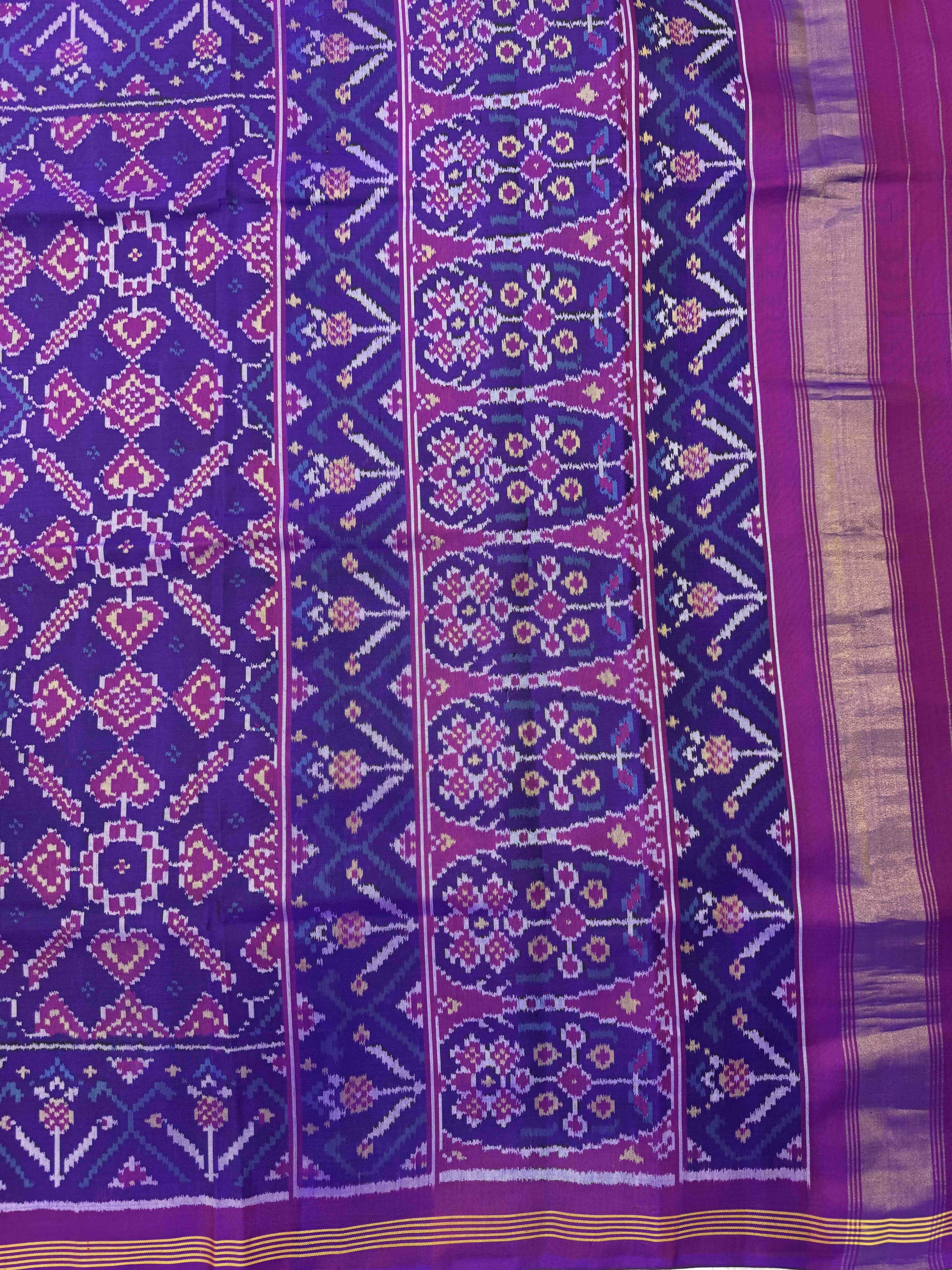 Purple Manekchowk Single Ikat Patan Patola Saree