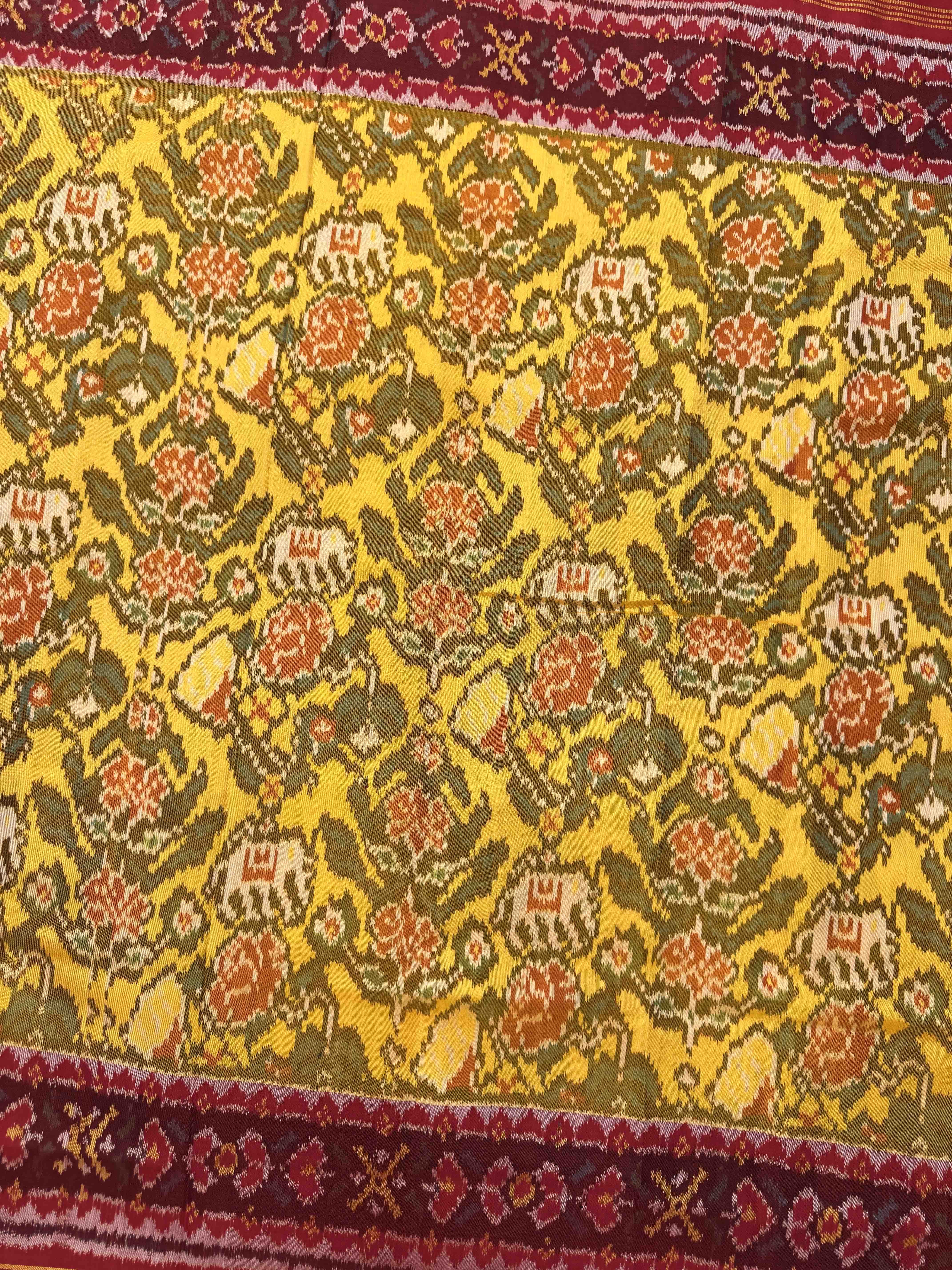 Red & Yellow Elephant Flower Single Ikat Patan Patola Saree